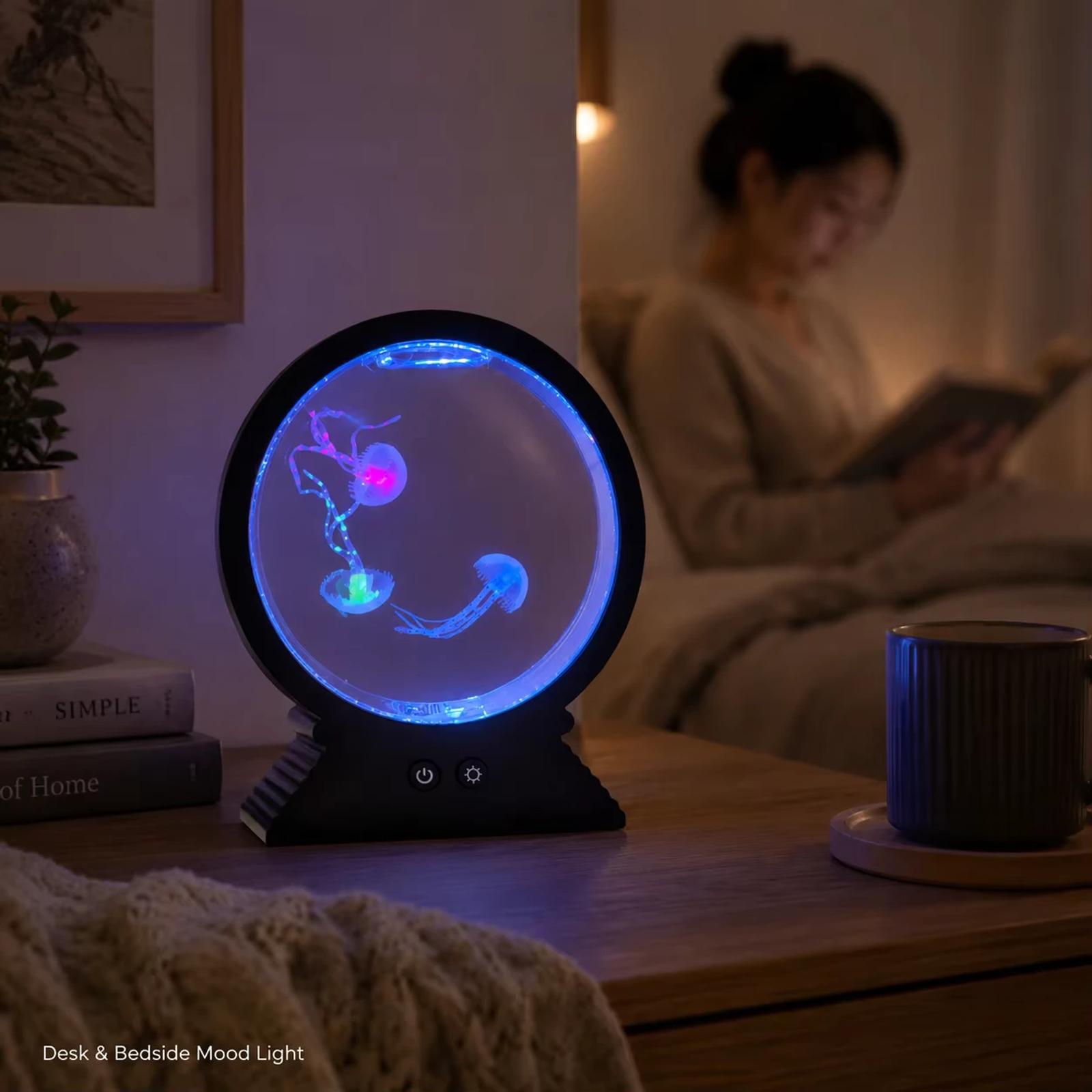 MX-5013M round jellyfish mood light used on a bedroom desk at night
