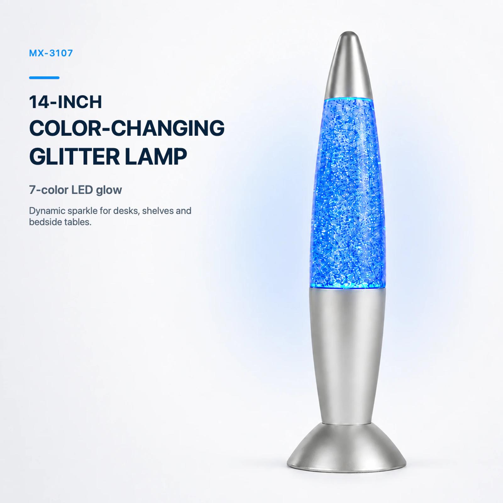 MX-3107 14-inch color-changing LED glitter lamp with silver ABS body