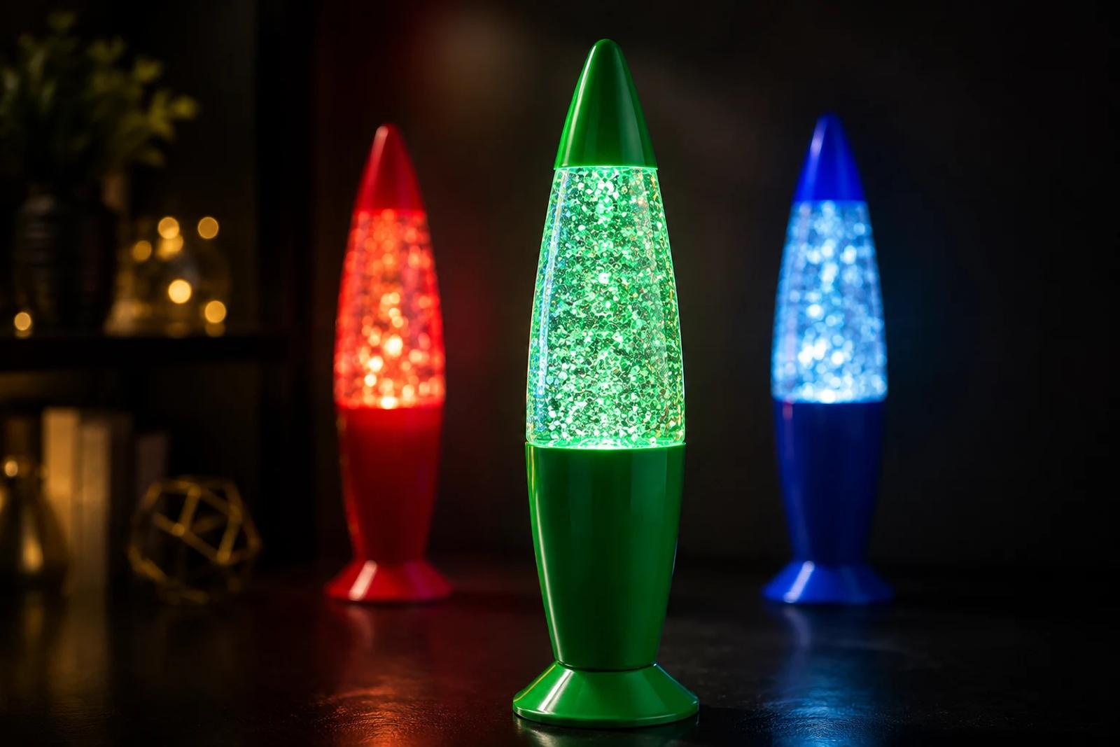 MX-2010 mini fiber optic lamps displayed in red green and blue ambient scene