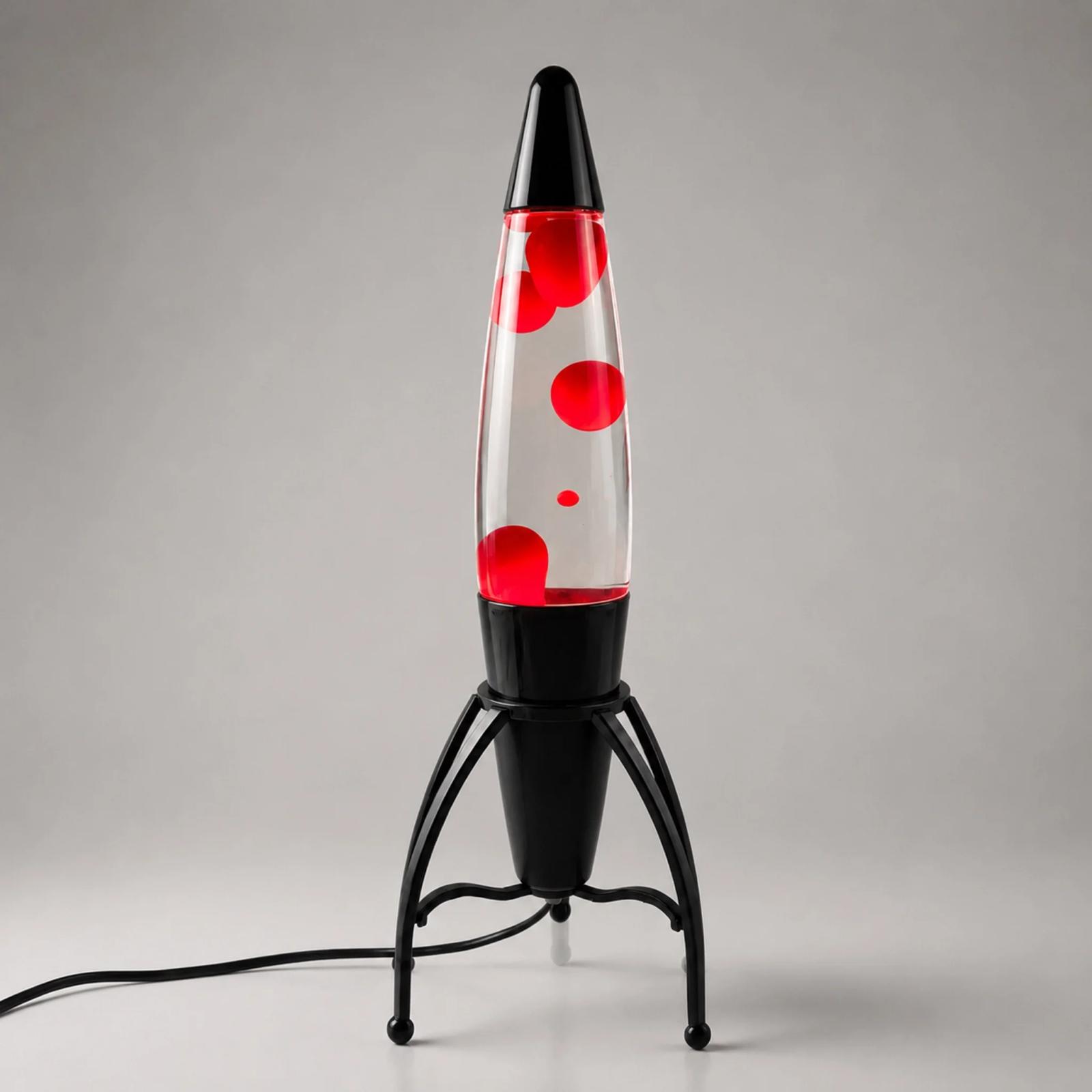 Front view of the MX-3061 black plastic rocket lava lamp with red wax