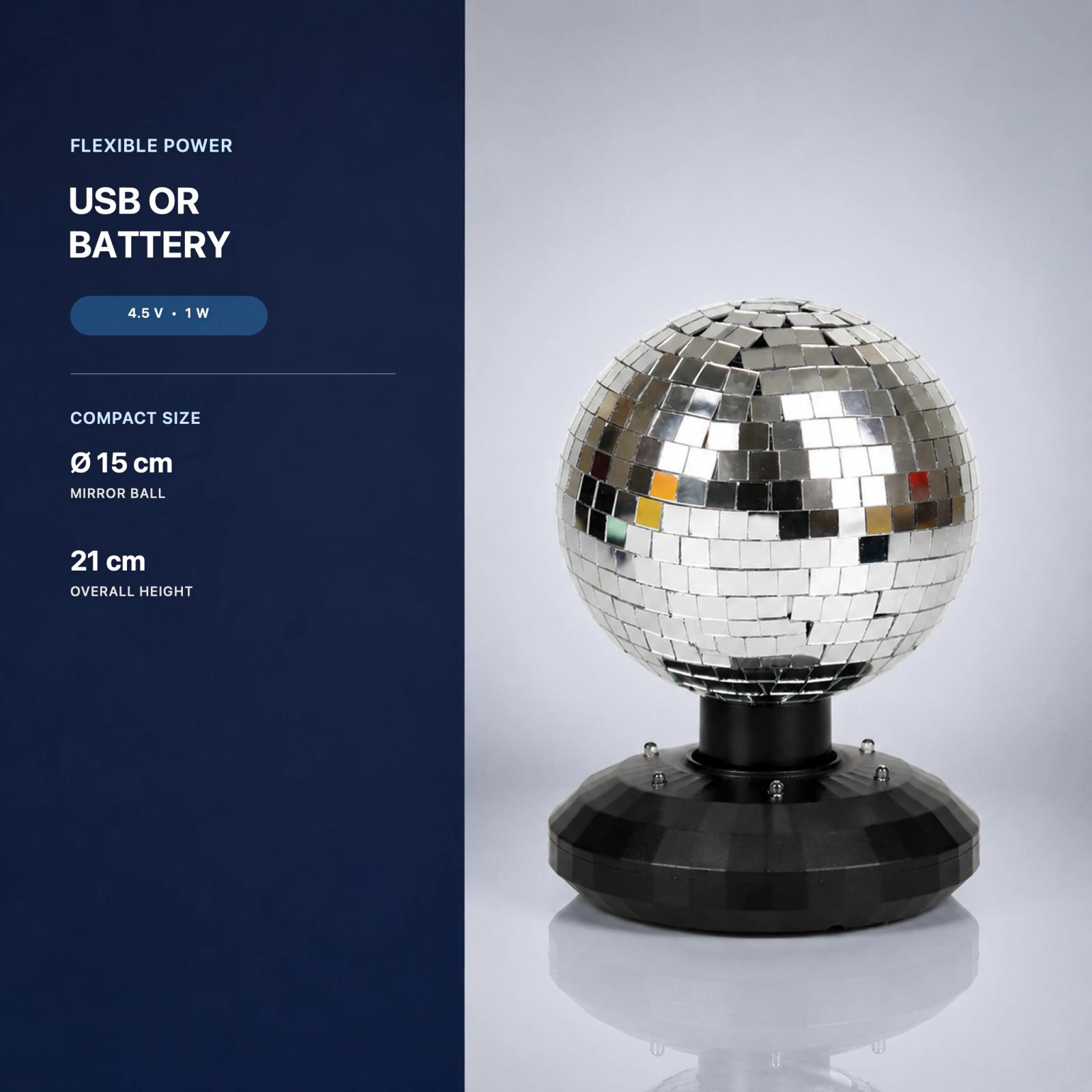 MX-6016B mirror ball light size USB battery voltage and power guide