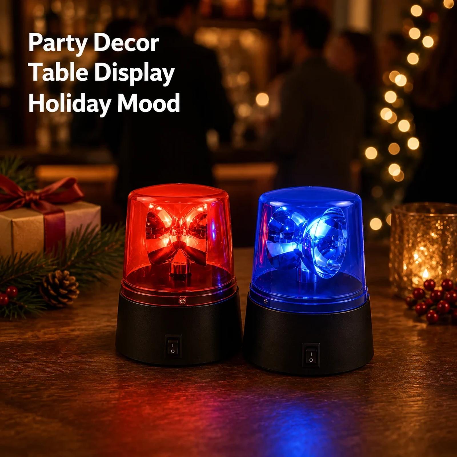 MX-6016-2 mini LED party beacon used in a Christmas-style tabletop decoration scene
