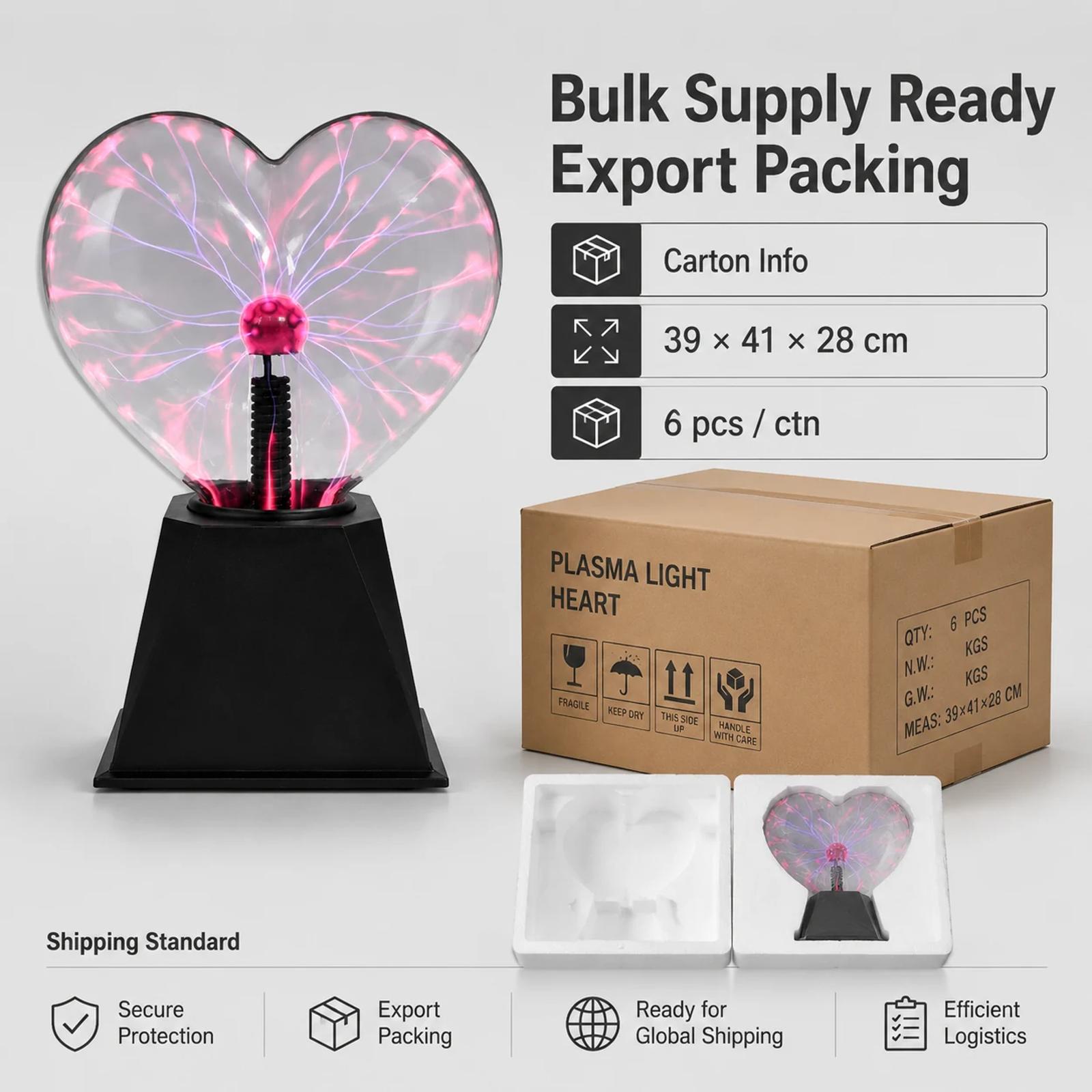 MX-7014B heart plasma light shown with carton and bulk packing information for wholesale buyers