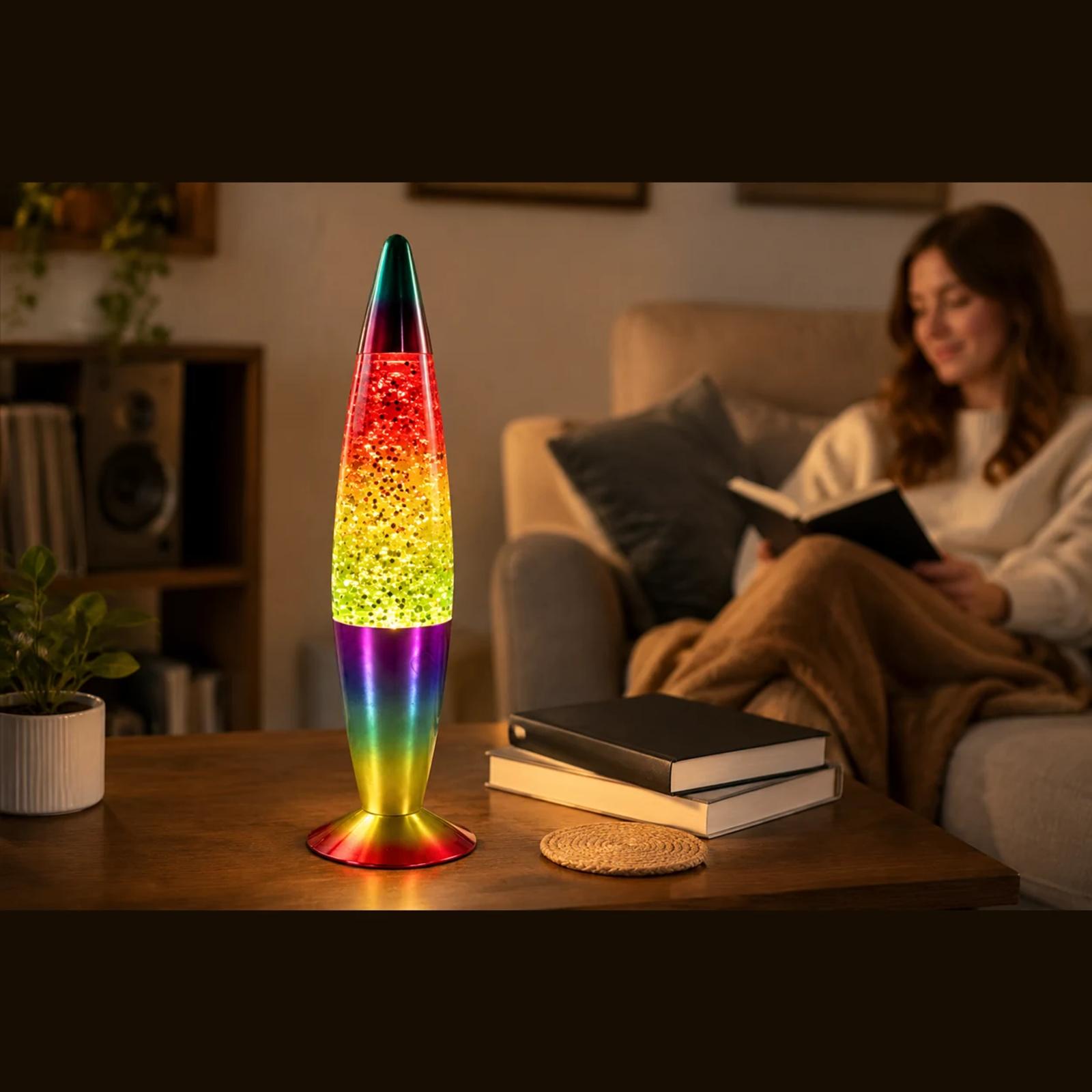 MX-3016R glitter night light used in a bedroom scene with warm ambient light and soft home decoration context