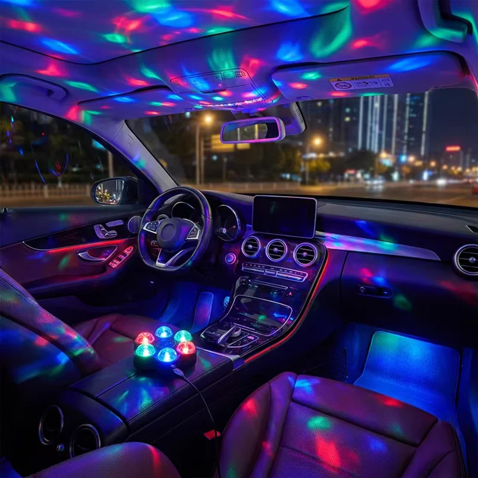 Portable MX-6050 RGB atmosphere light effect shown inside a car interior
