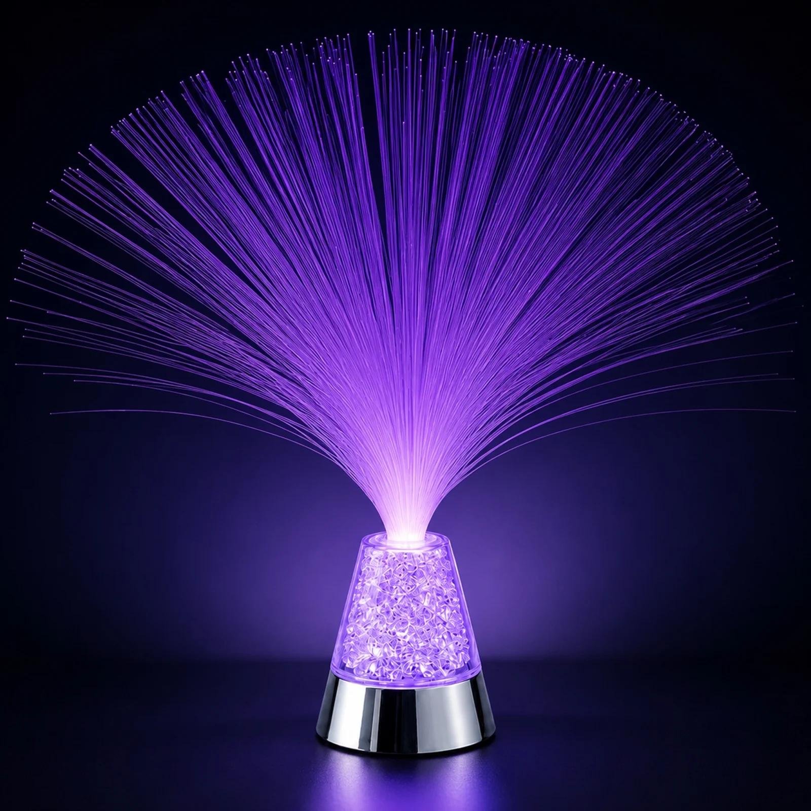 MX-1020 remote-control fiber optic table lamp glowing purple in a dark studio