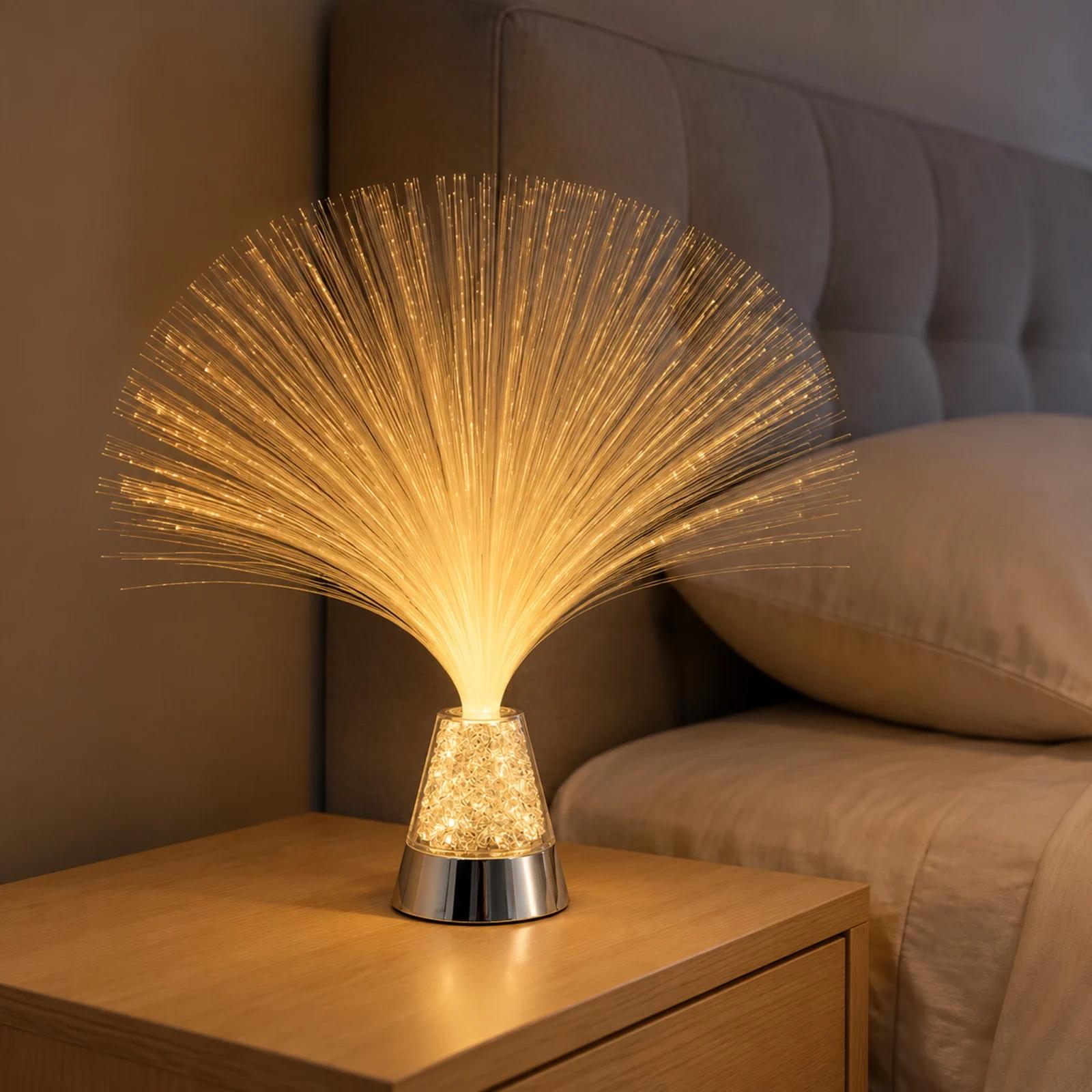 MX-1020 fiber optic lamp casting a warm glow on a bedroom side table