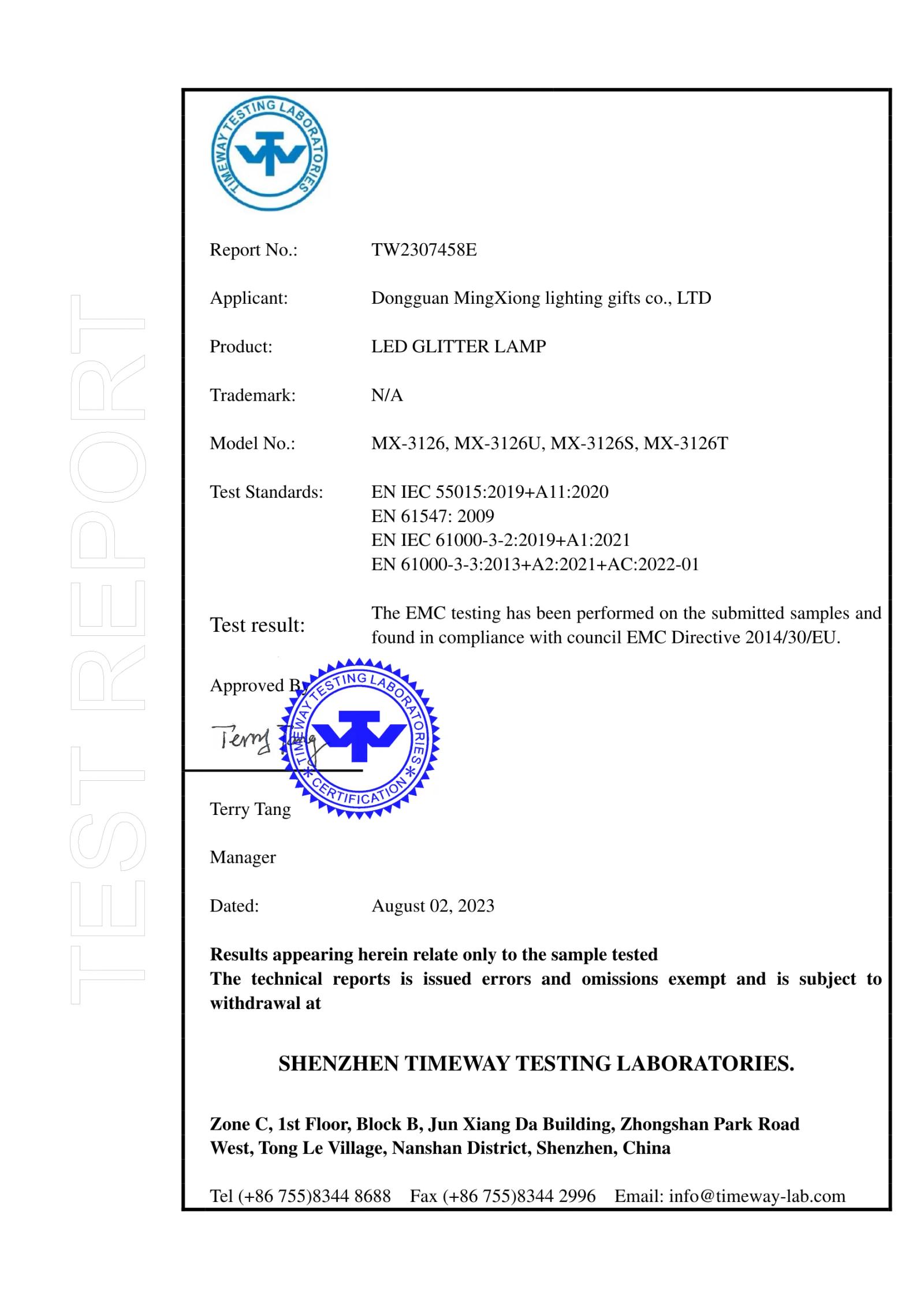 MX-3126U CE certificate key page preview