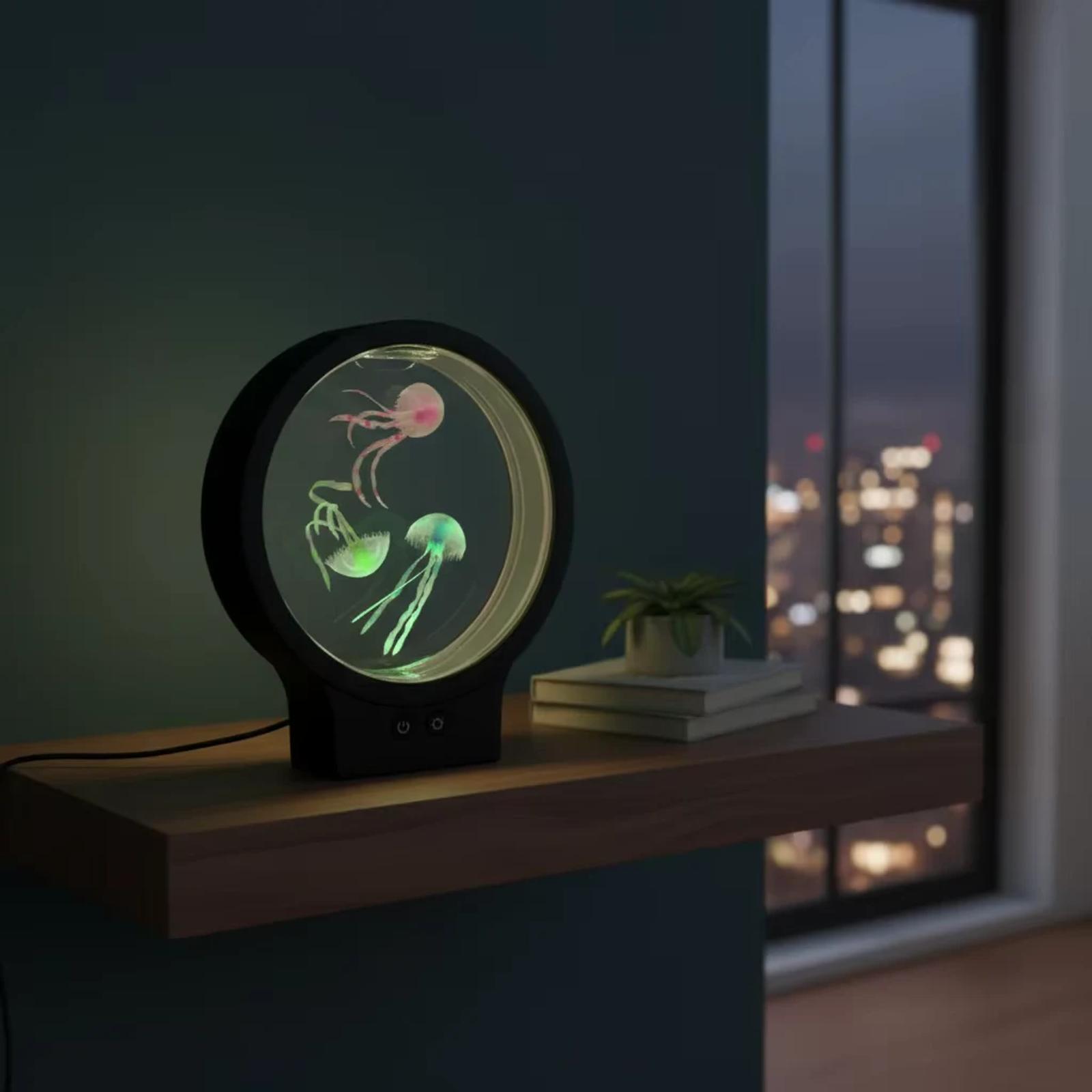 Round LED jellyfish night light for bedroom desk and bedside decoration