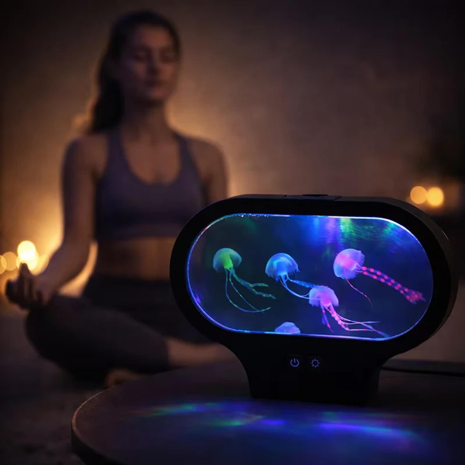 Oval LED jellyfish lamp used as soft ambient lighting for relaxation spaces