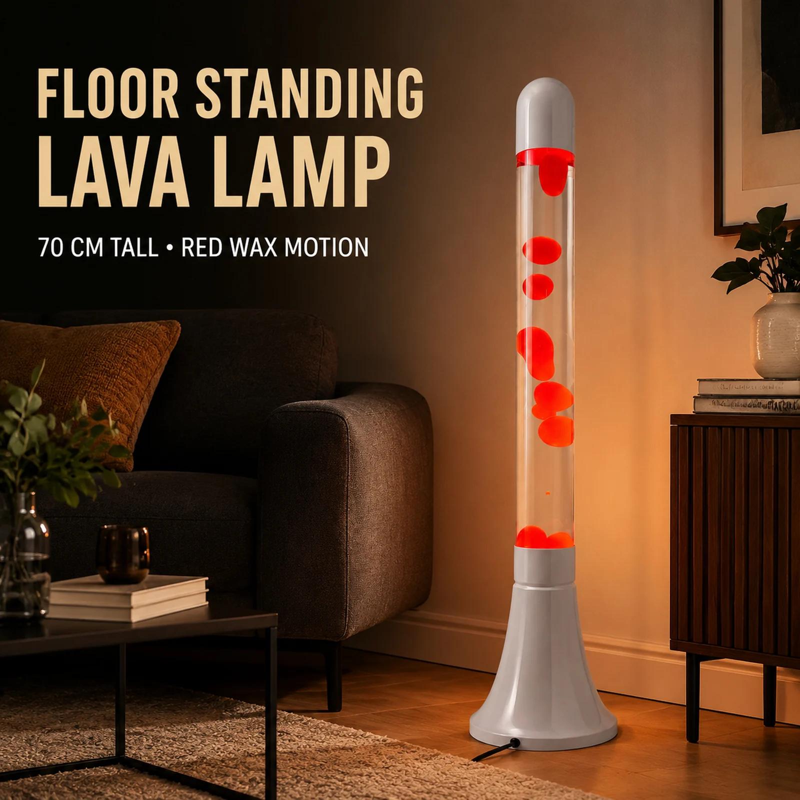 MX-8008 70 cm floor standing lava lamp with red wax glow in a warm interior scene