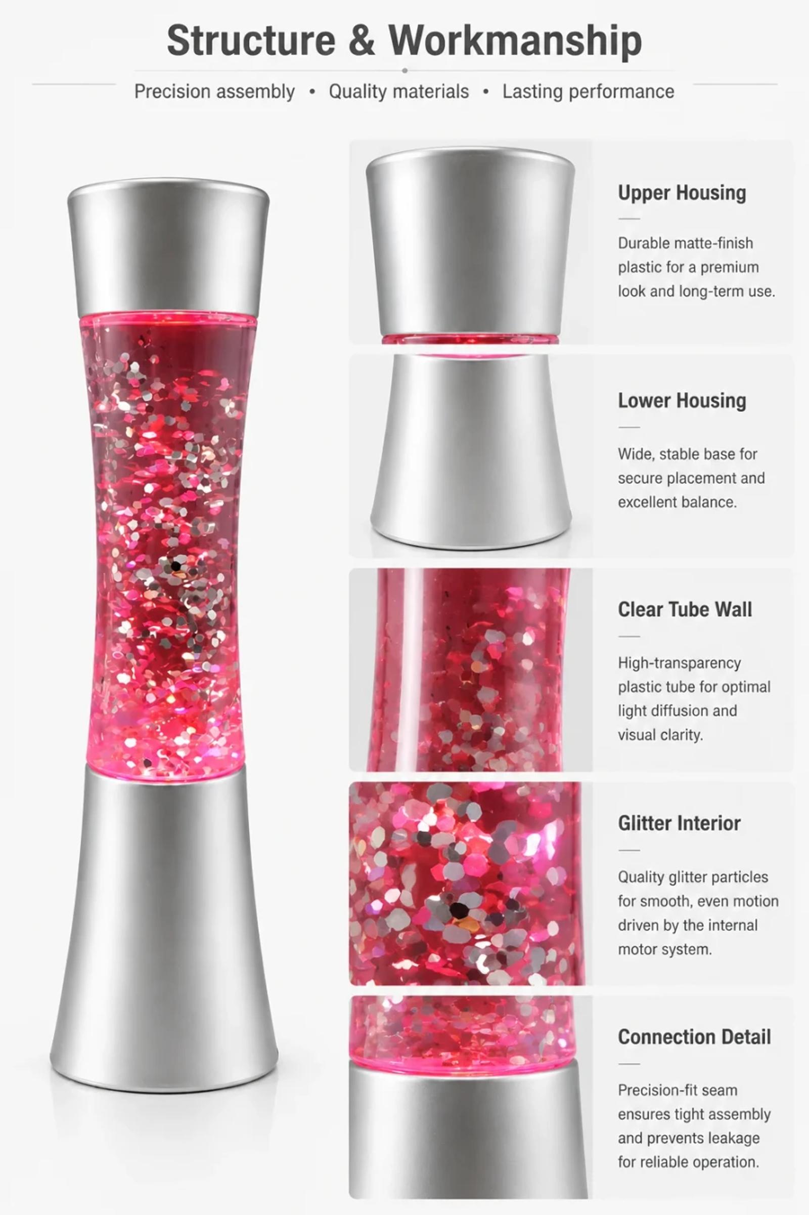 MX-3126U glitter lamp structure and workmanship detail for buyer review.