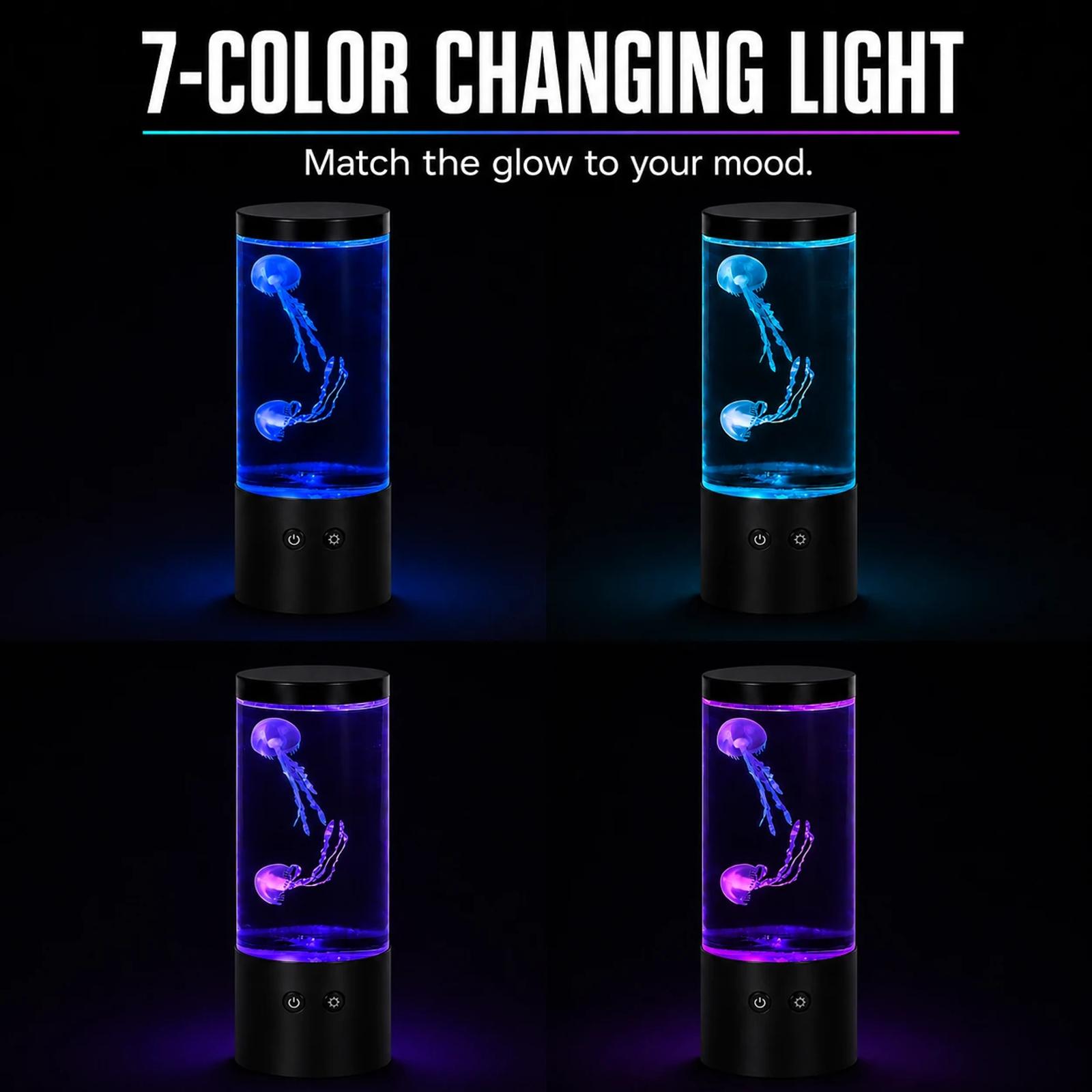 MX-5013S jellyfish mood lamp showing seven color-changing light states