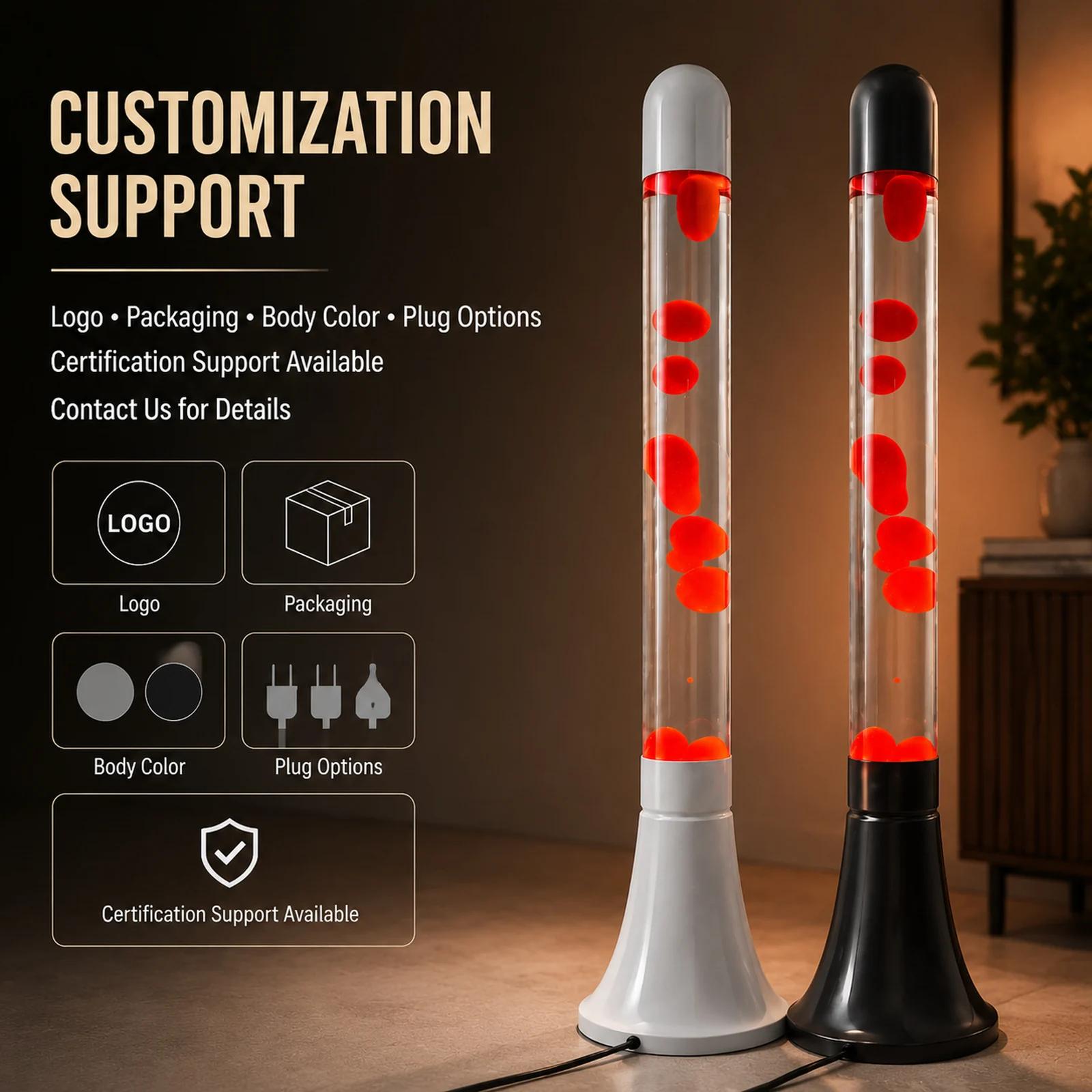 MX-8008 floor lava lamp image presenting logo packaging body-color and plug customization options