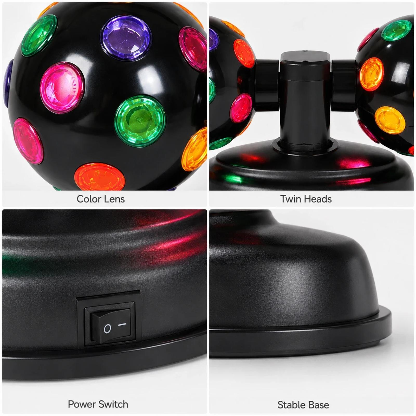 Structure detail image for MX-6021 twin disco ball LED party light with lens and body view