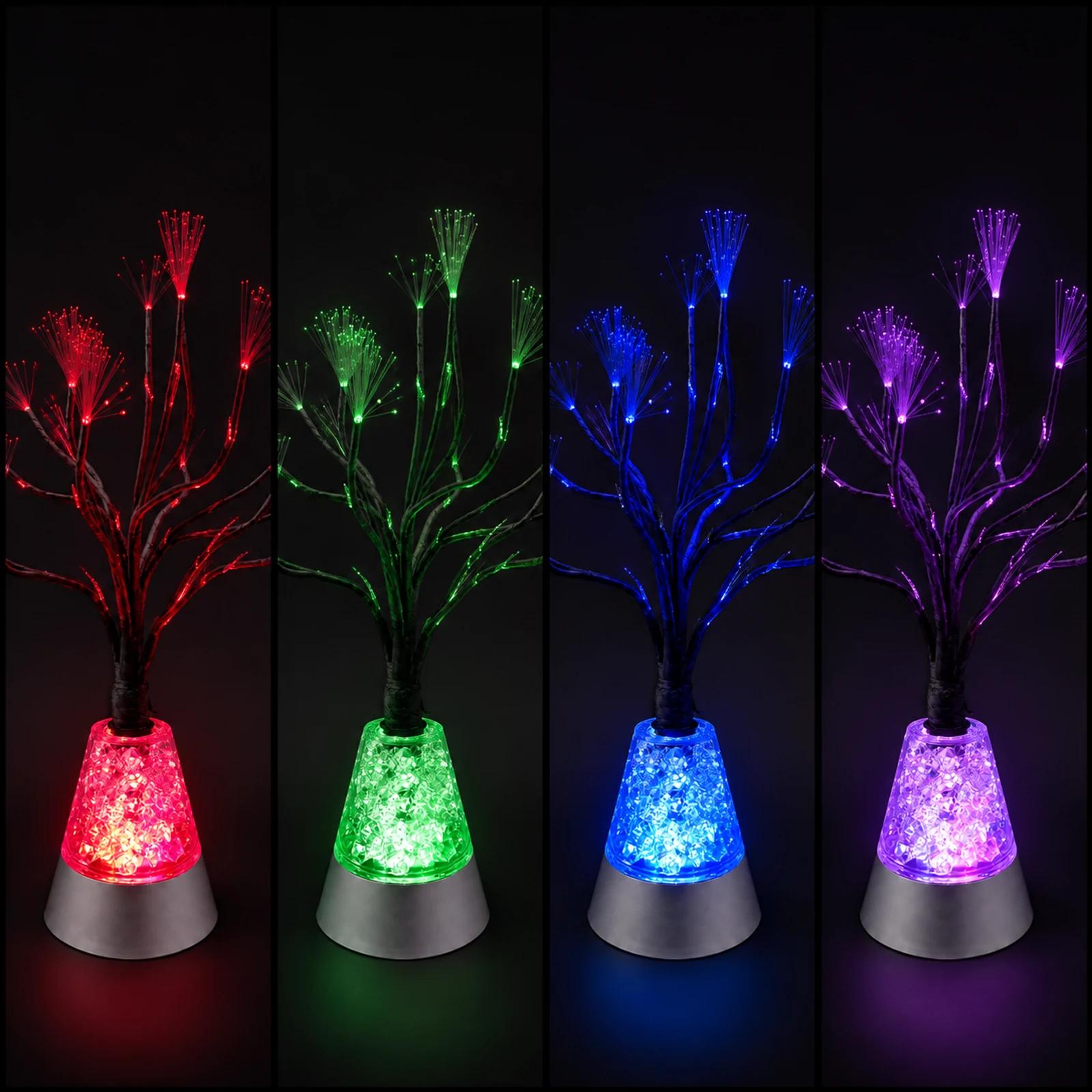MX-1017 fiber optic tree lamp shown in red, green, blue, and violet light states