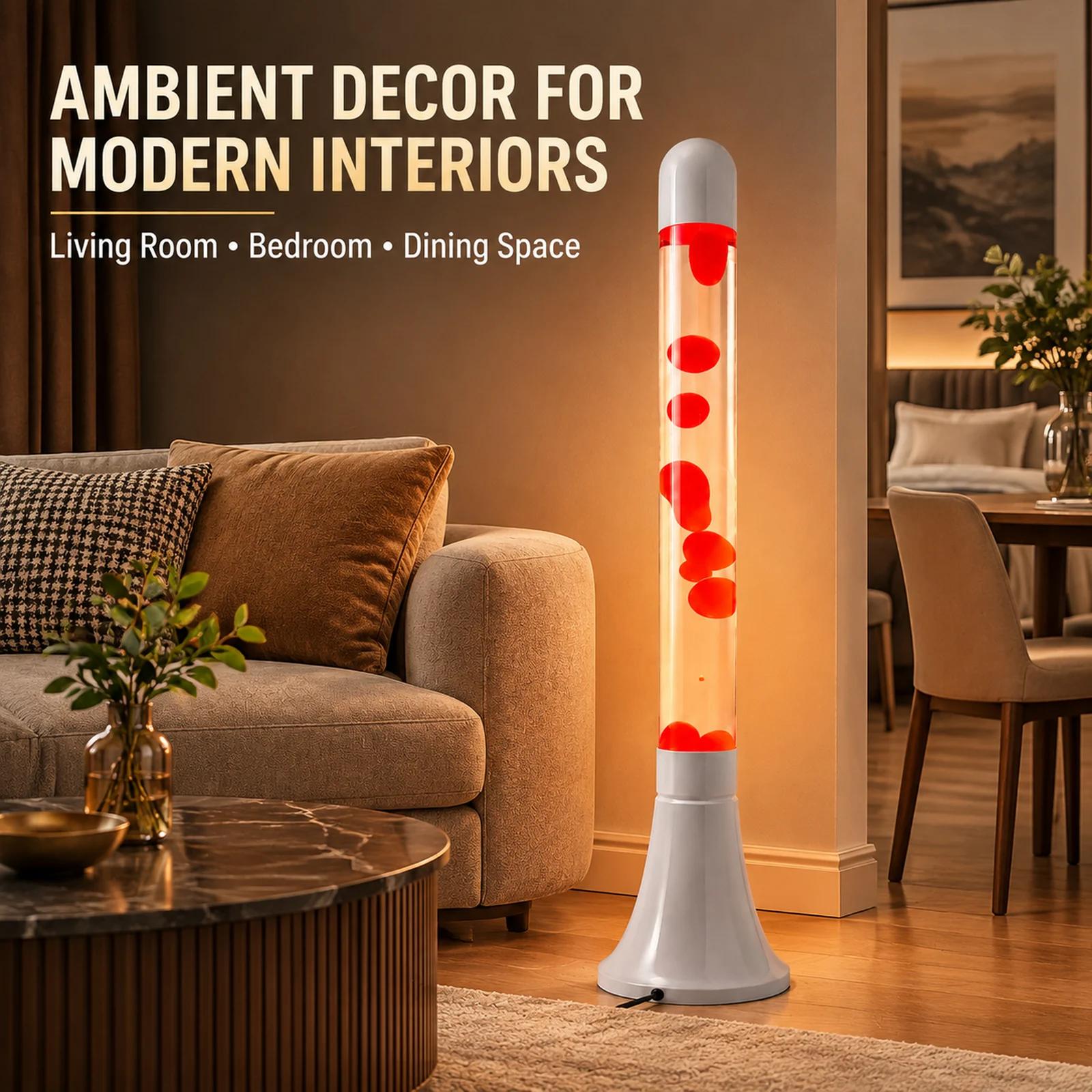 MX-8008 floor standing lava lamp used as ambient decor in a modern living interior