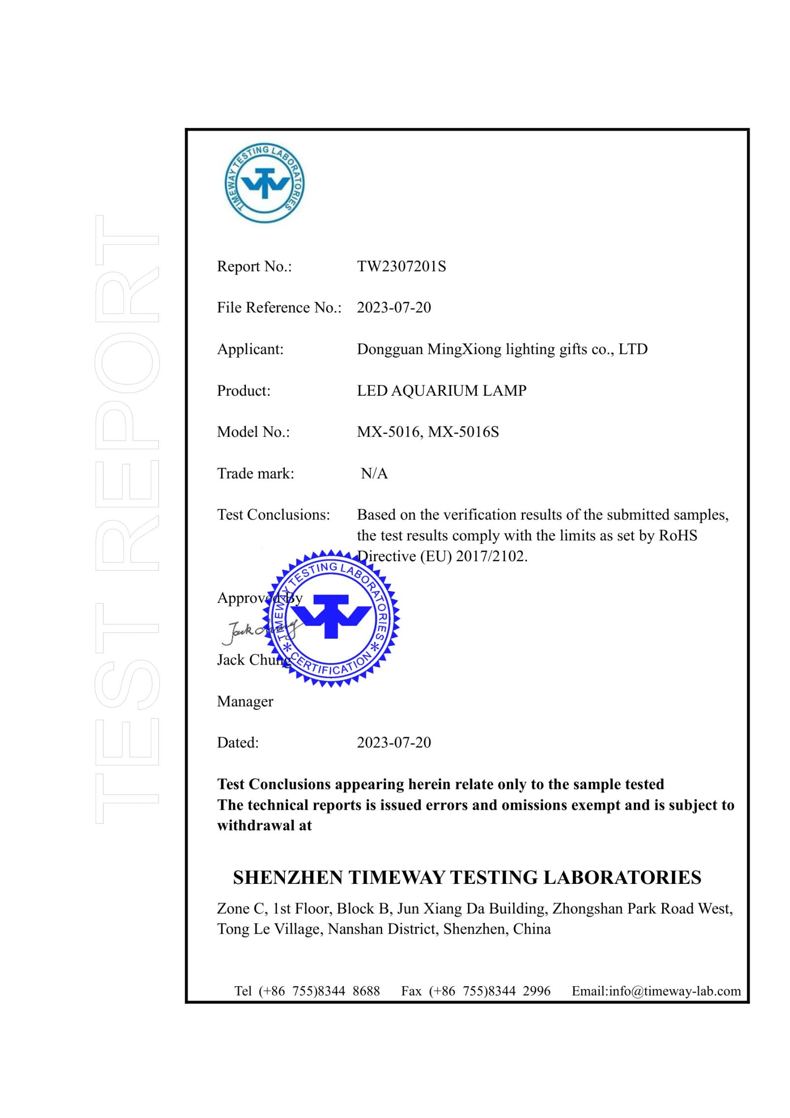 MX-5016 RoHS certificate key page preview