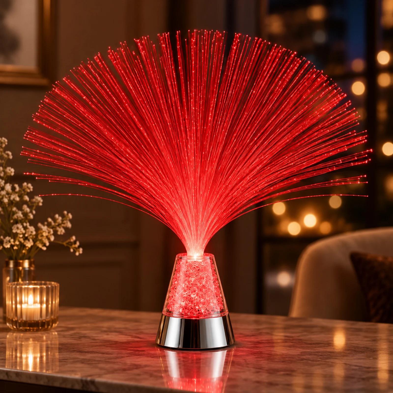 MX-1020 fiber optic gift lamp glowing red in a festive indoor scene