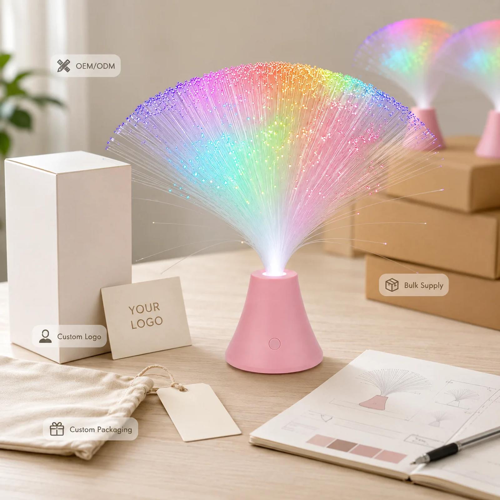 B2B procurement image for MX-1011N touch fiber optic lamp with custom packaging and bulk supply elements.