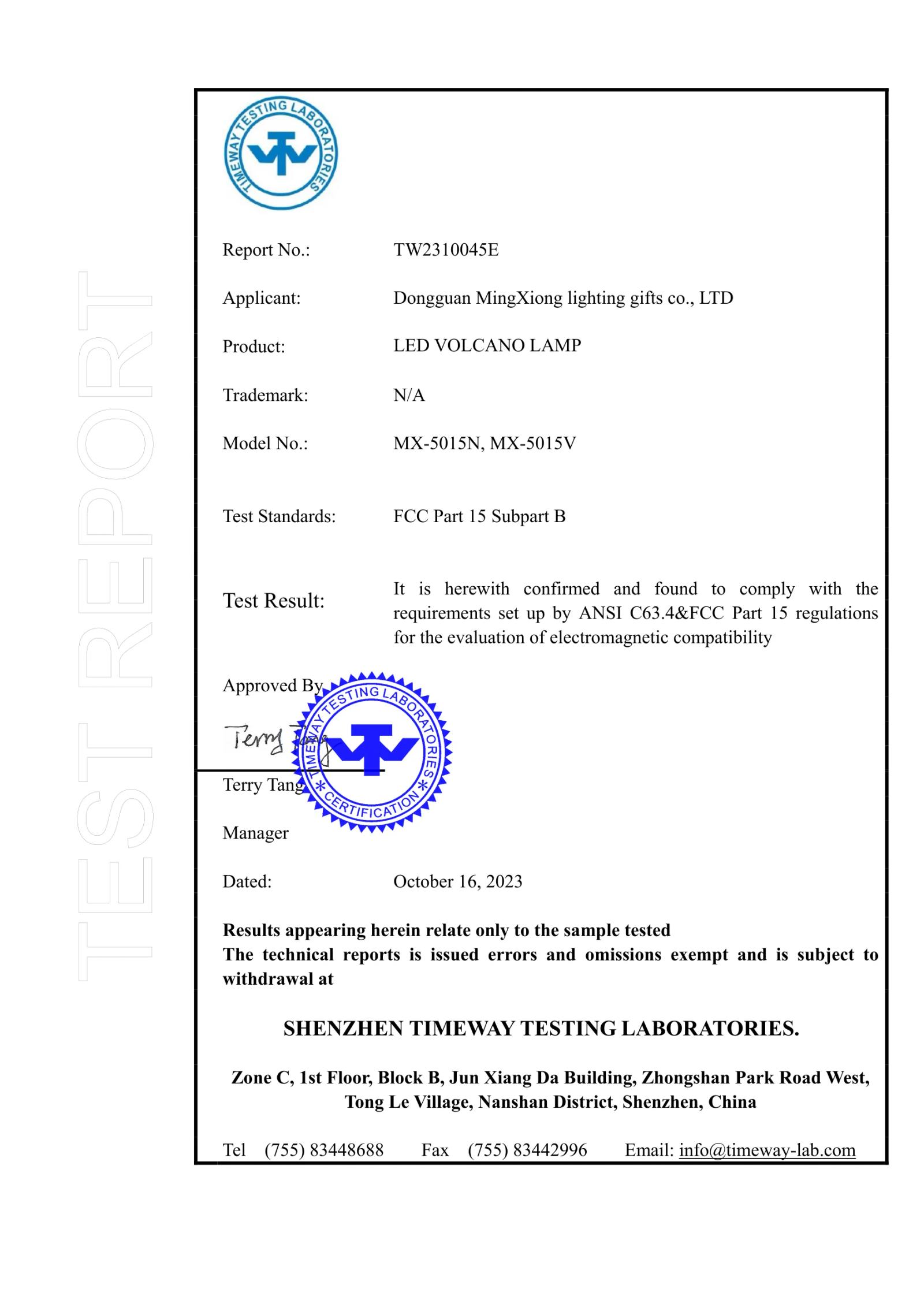 MX-5015V FCC certificate key page preview