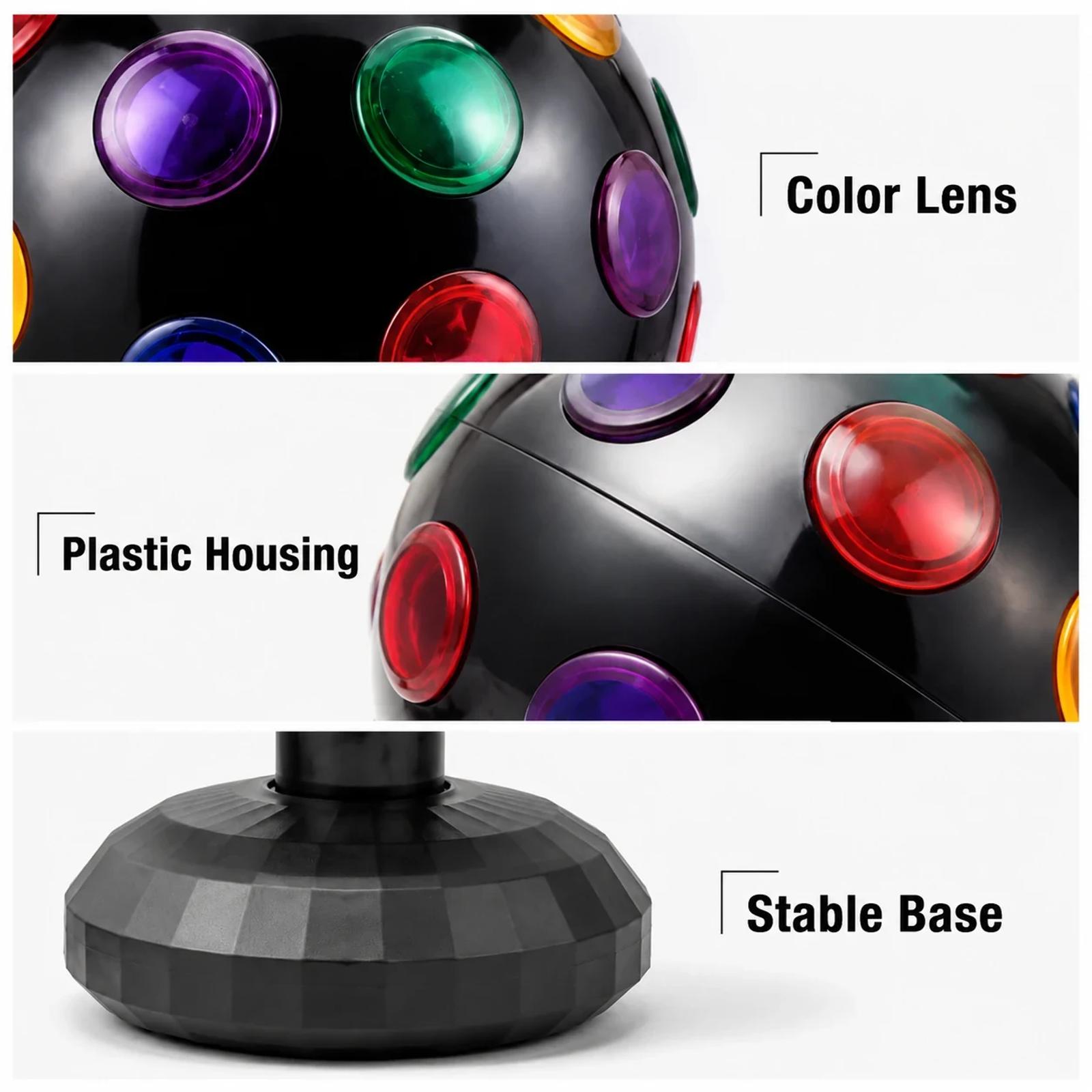 Structure detail image for MX-6015 disco ball decorative party light showing lens ball and base design