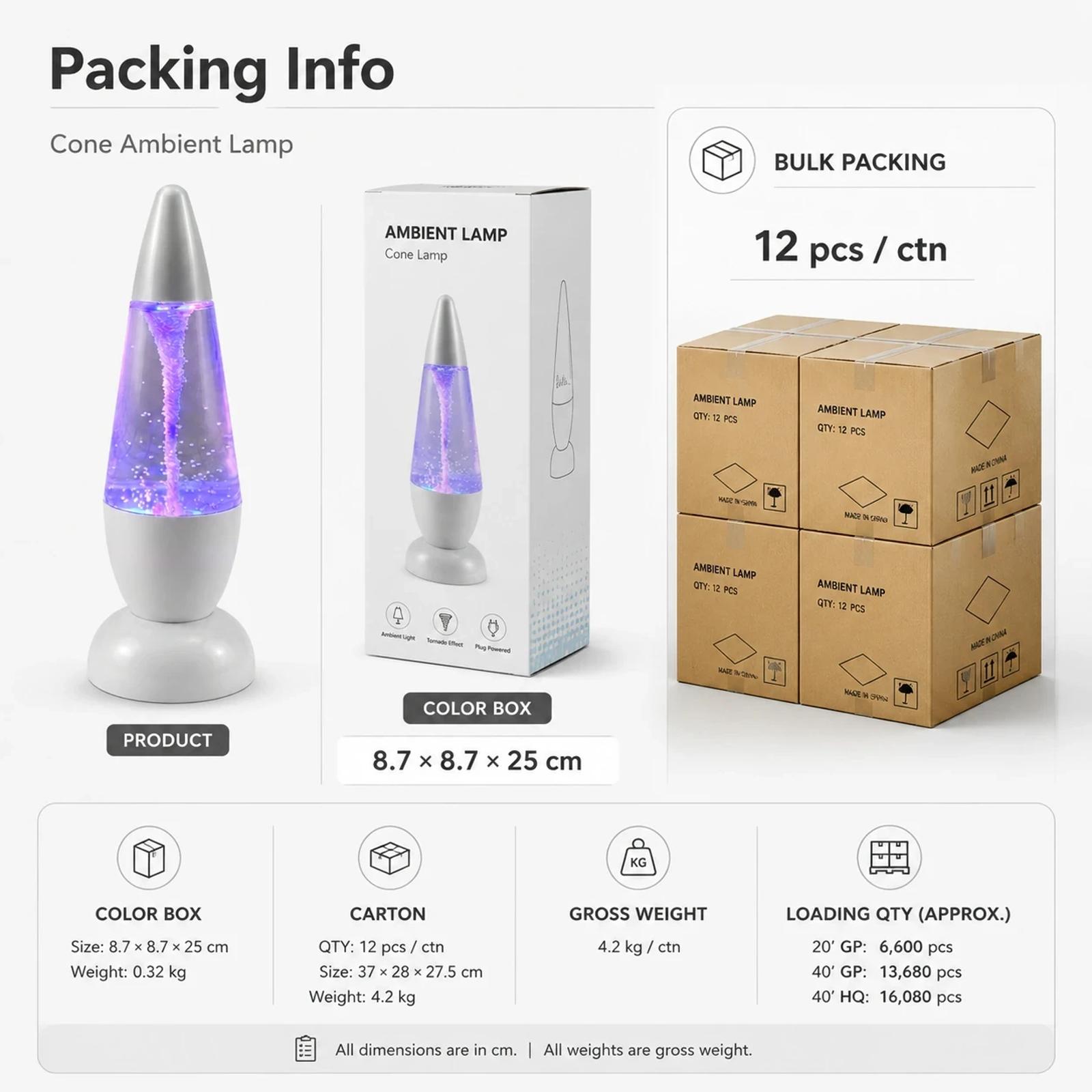 MX-3037 LED tornado night lamp size overview for tabletop decorative light sourcing