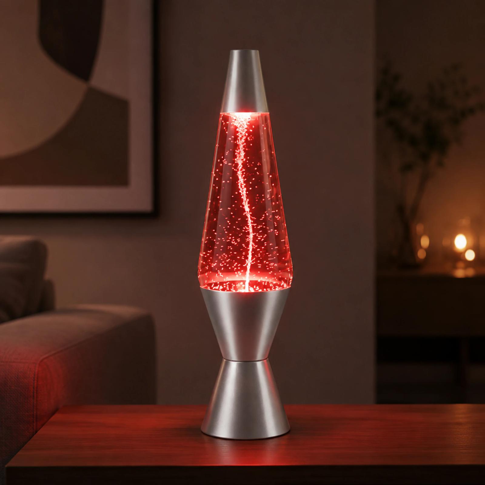 MX-3027T tornado water vortex lamp glowing red in a modern living room