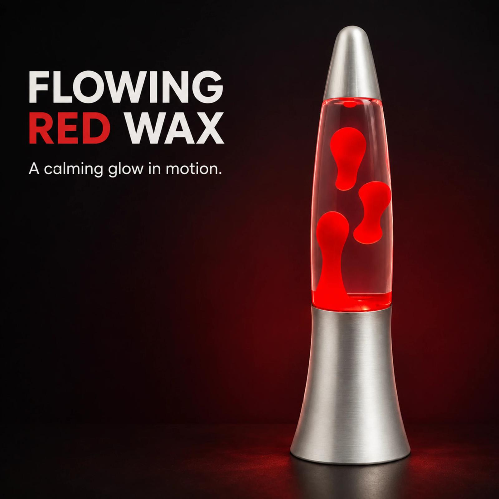 MX-3110 lava lamp showing red wax flowing inside the clear glass vessel