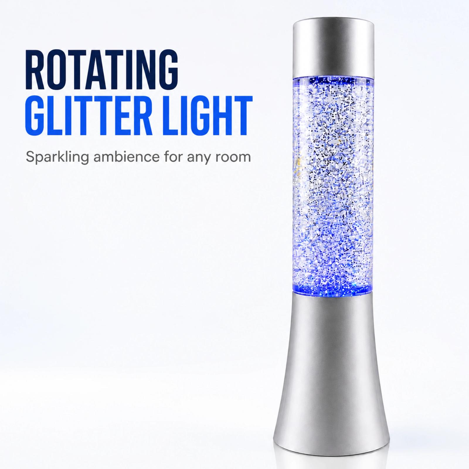 MX-3126C rotating LED glitter lamp with blue light and silver finish