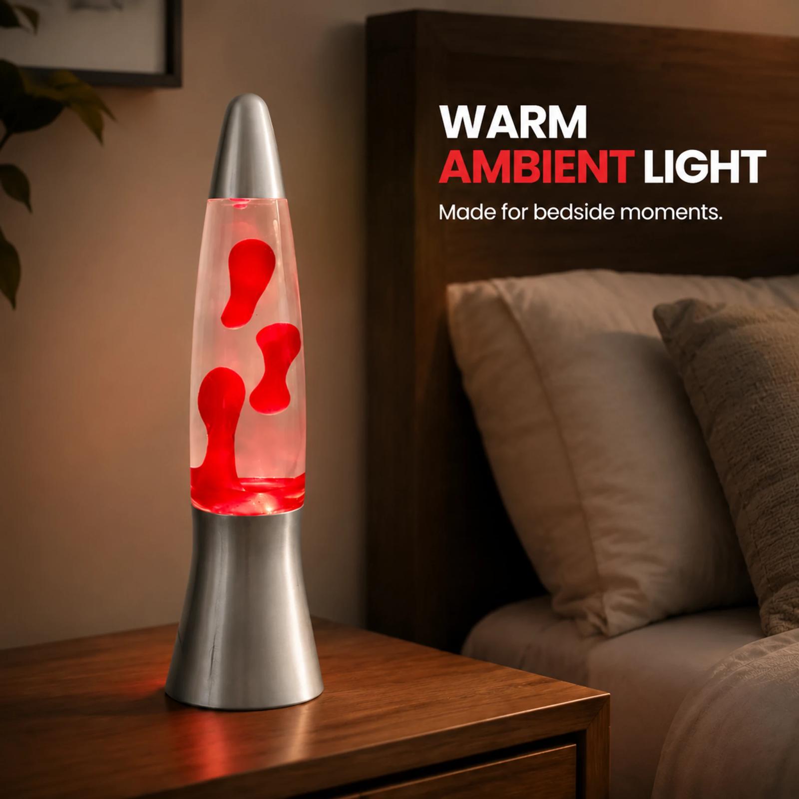 MX-3110 rocket lava lamp creating warm bedside ambience