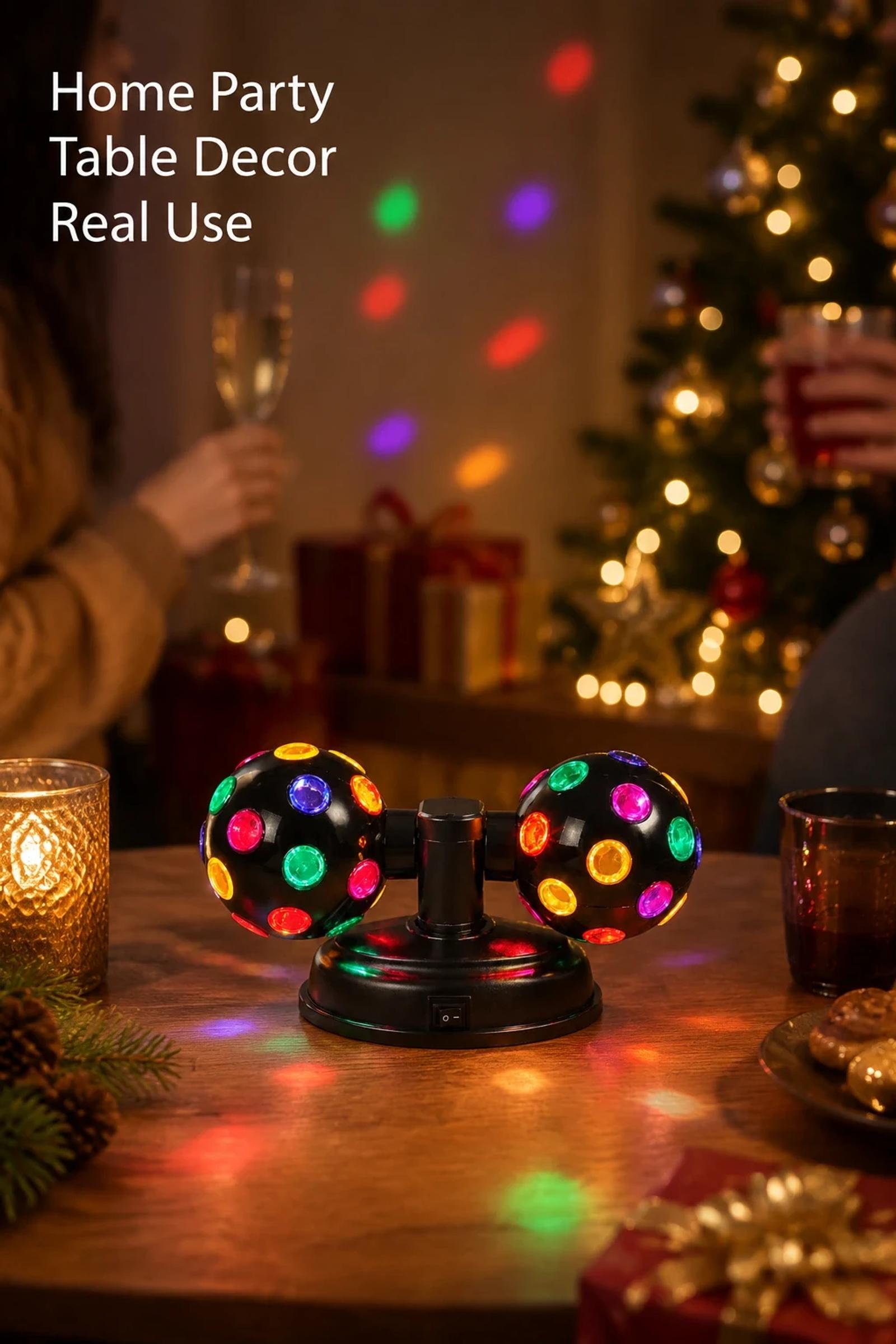 MX-6021 twin disco ball party light used as a colorful home party and room decoration light