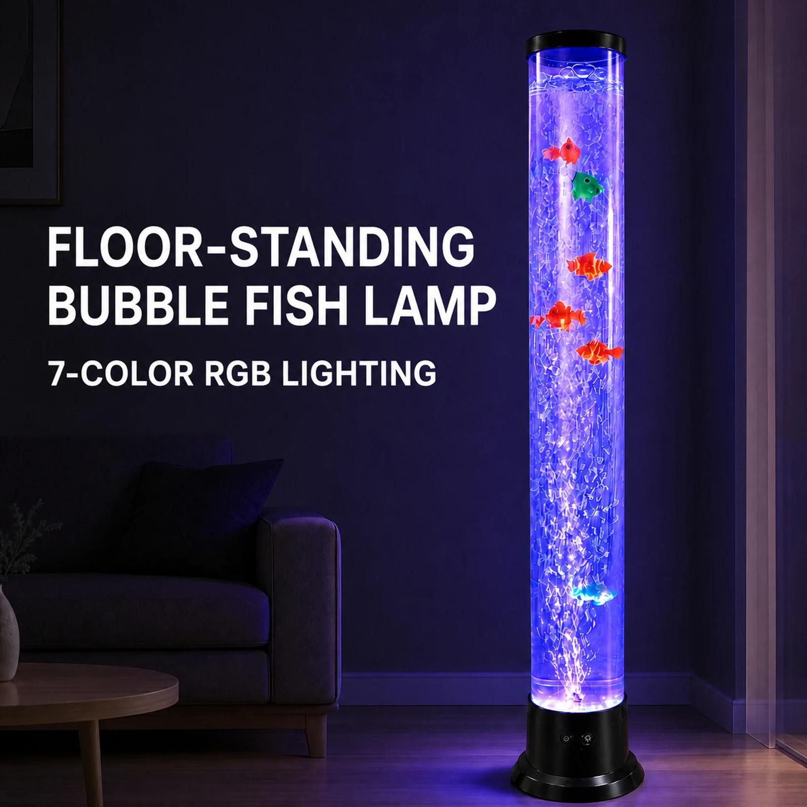 MX-8083 floor standing bubble fish lamp with blue RGB light in a living-room scene