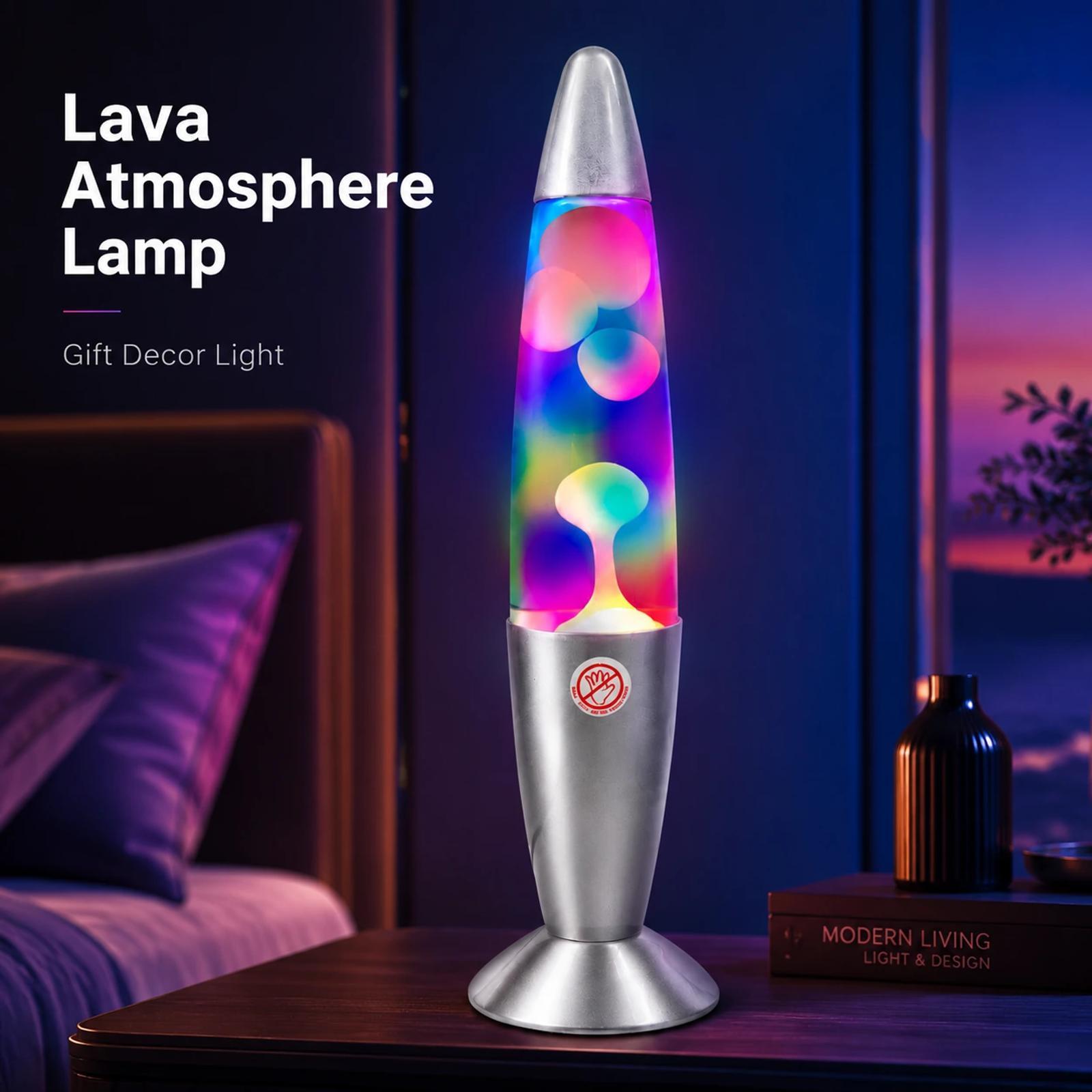 MX-3011C volcanic lava lamp showing a colorful decorative glow for bedroom and desk atmosphere decor.
