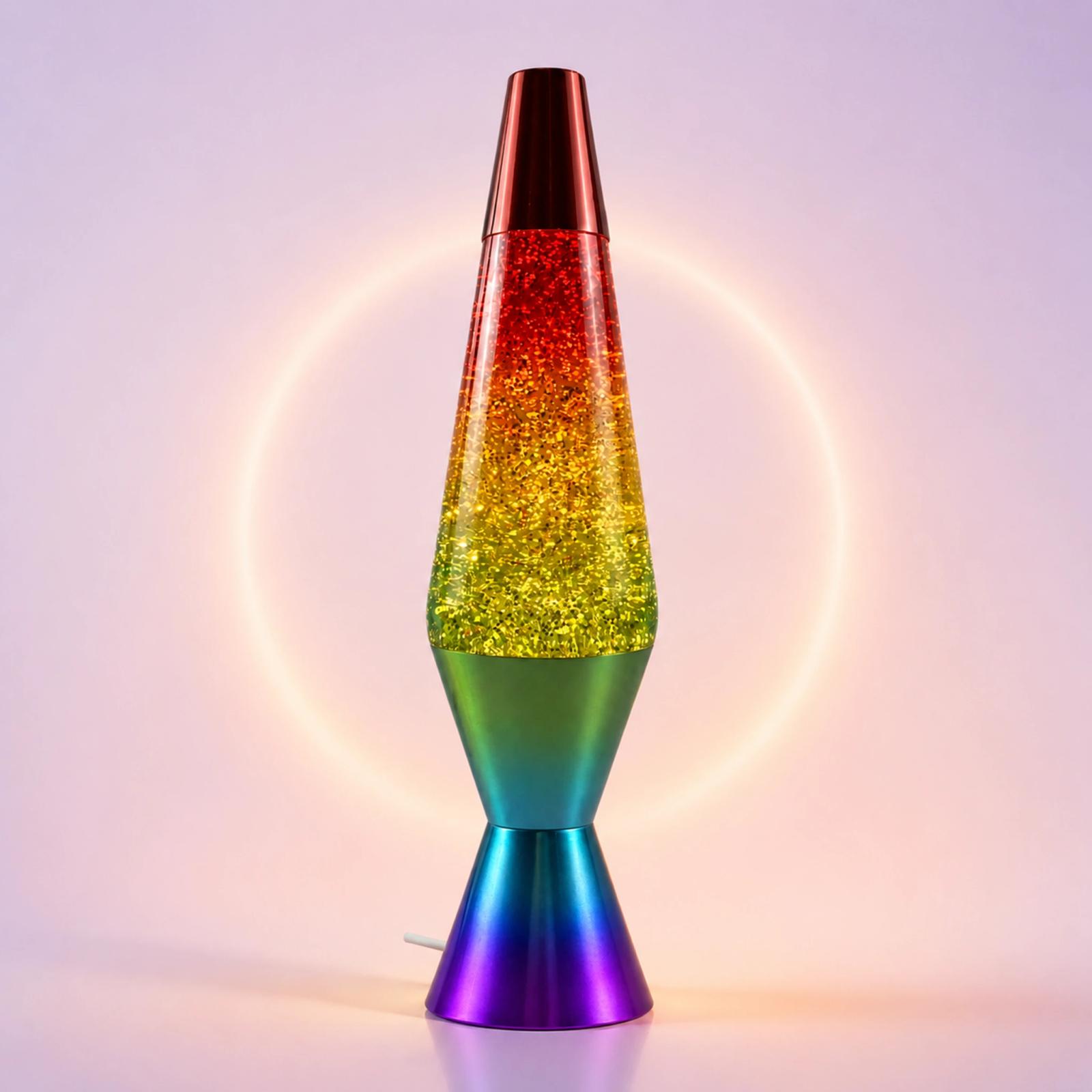 Front view of the MX-3027A rainbow aluminum liquid glitter lamp on a light background