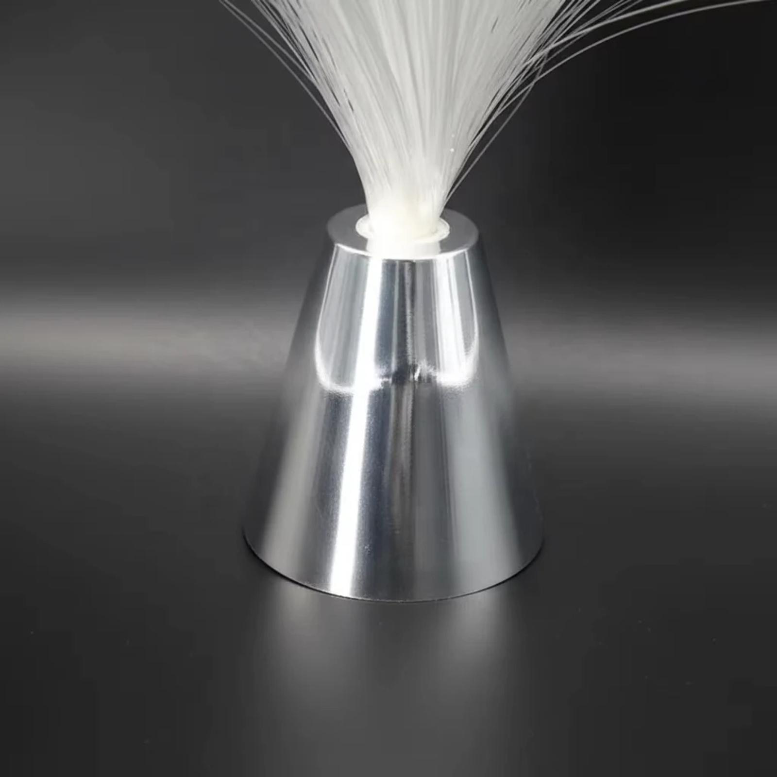 Close view of MX-1011 fiber optic lamp silver ABS base and illuminated fibers