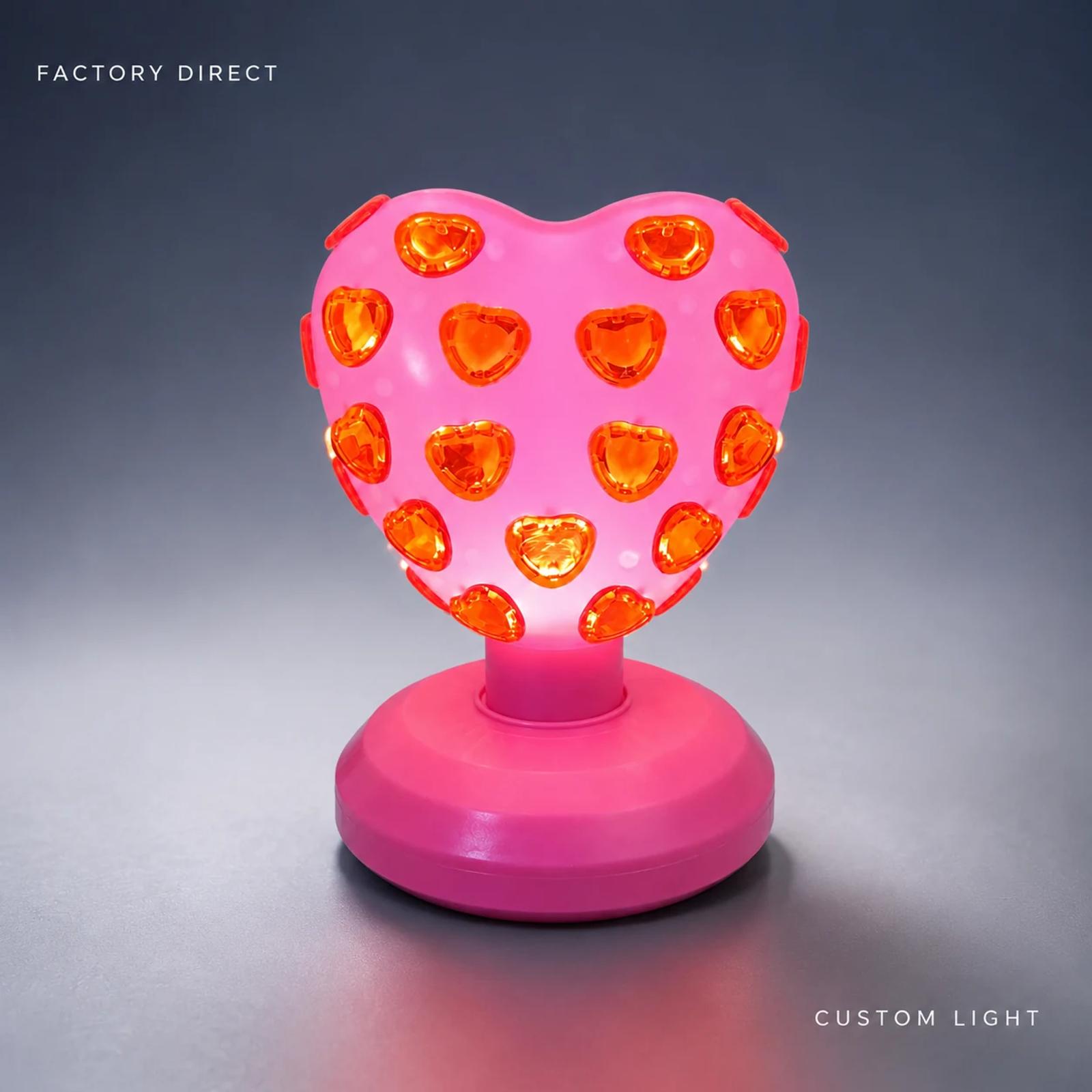 MX-6015H pink heart disco light glowing on a dark party background for home and holiday decor.