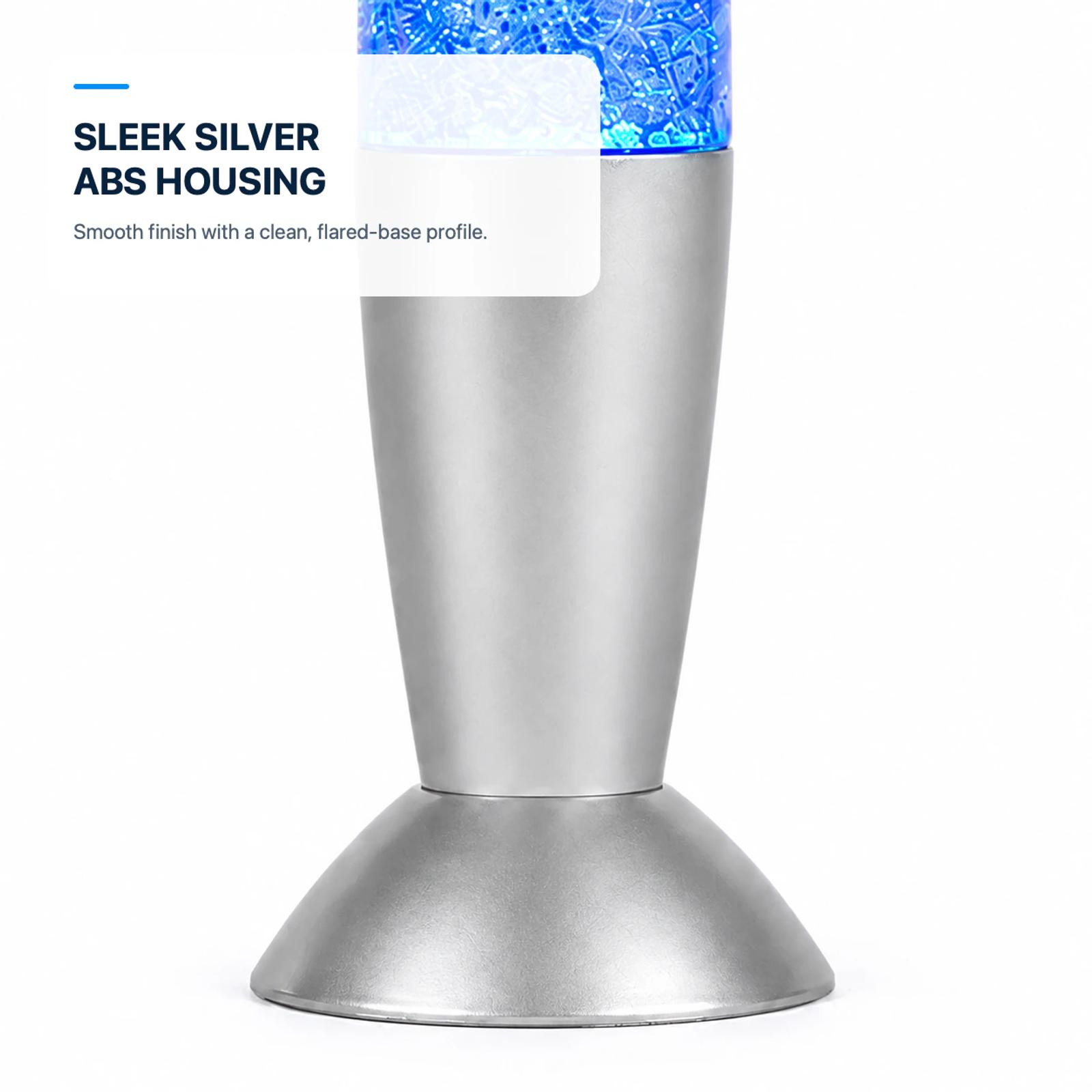 MX-3107 glitter lamp with silver ABS housing and flared base