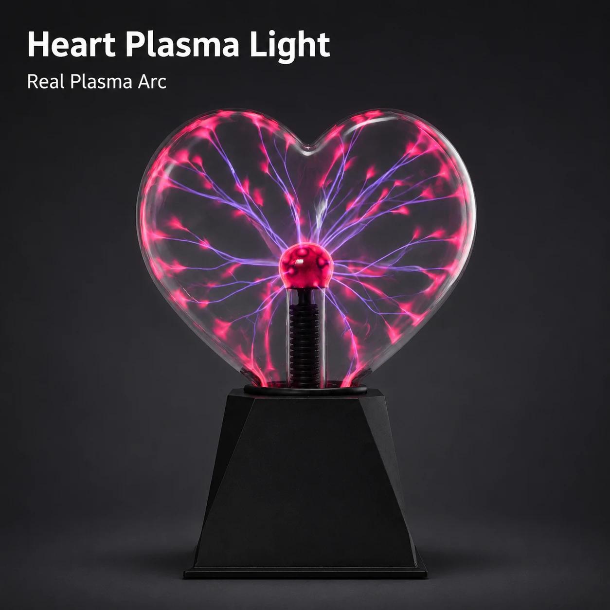 MX-7014B heart plasma light with bright pink plasma arcs on a dark square main image