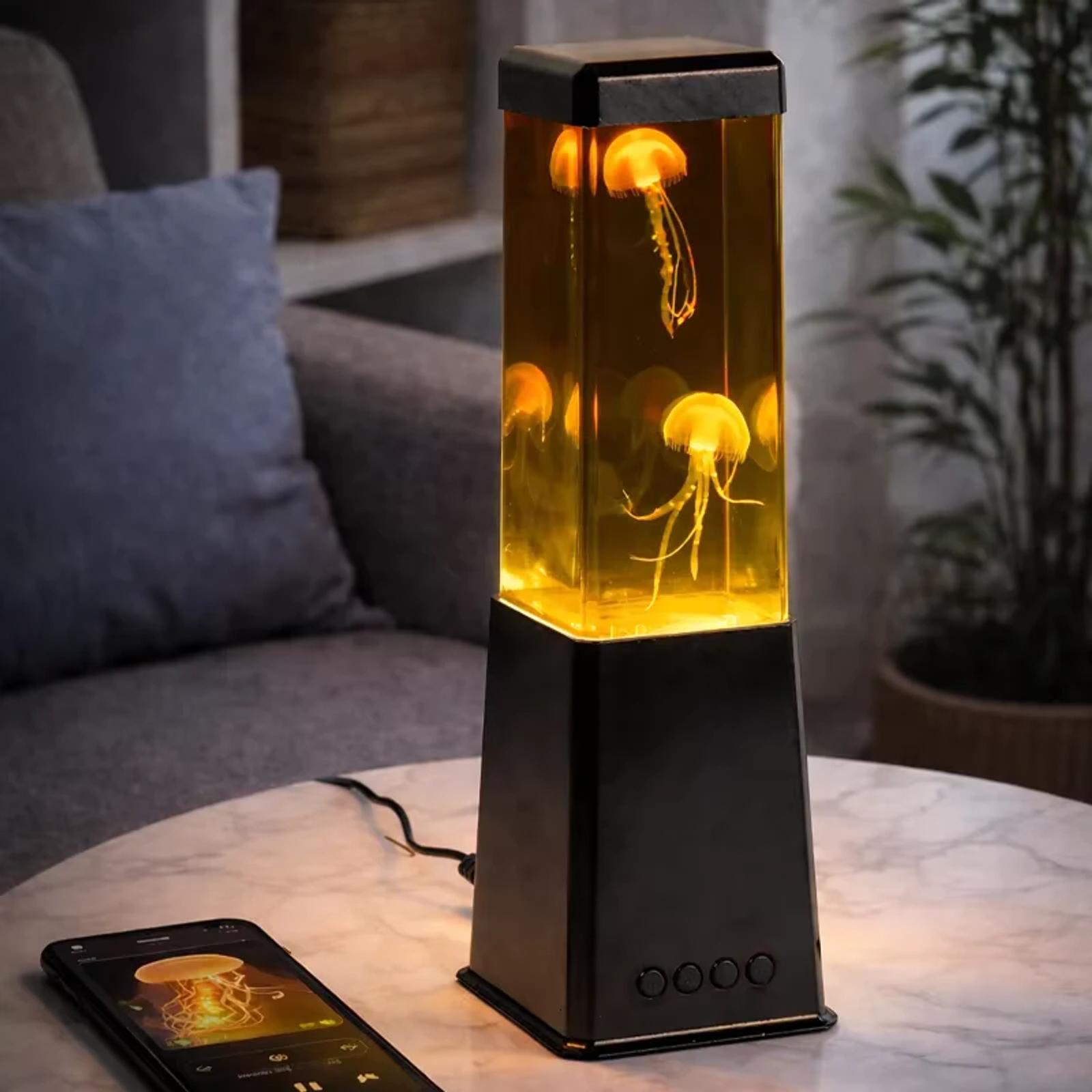 MX-5013D tabletop jellyfish speaker night light with warm yellow aquarium effect