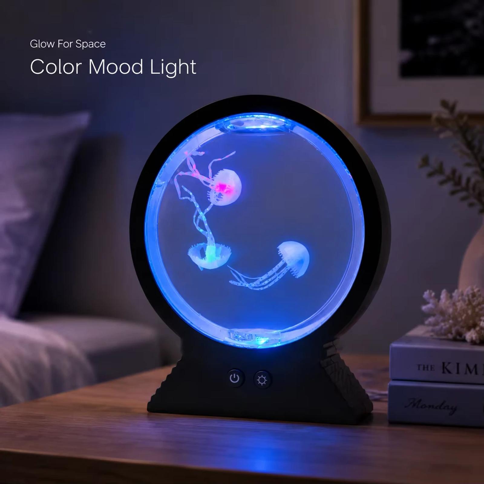 MX-5013M color changing LED jellyfish lamp glowing on a dark background