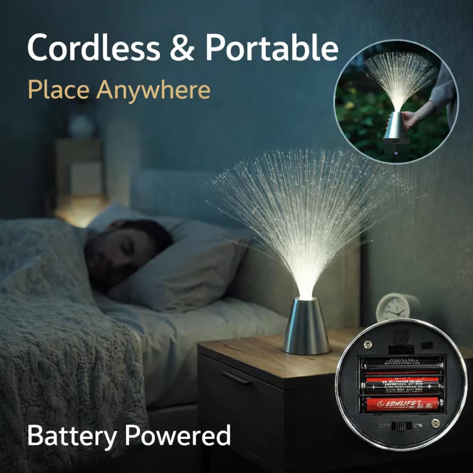 MX-1011 cordless fiber optic lamp used as a battery powered bedroom night light