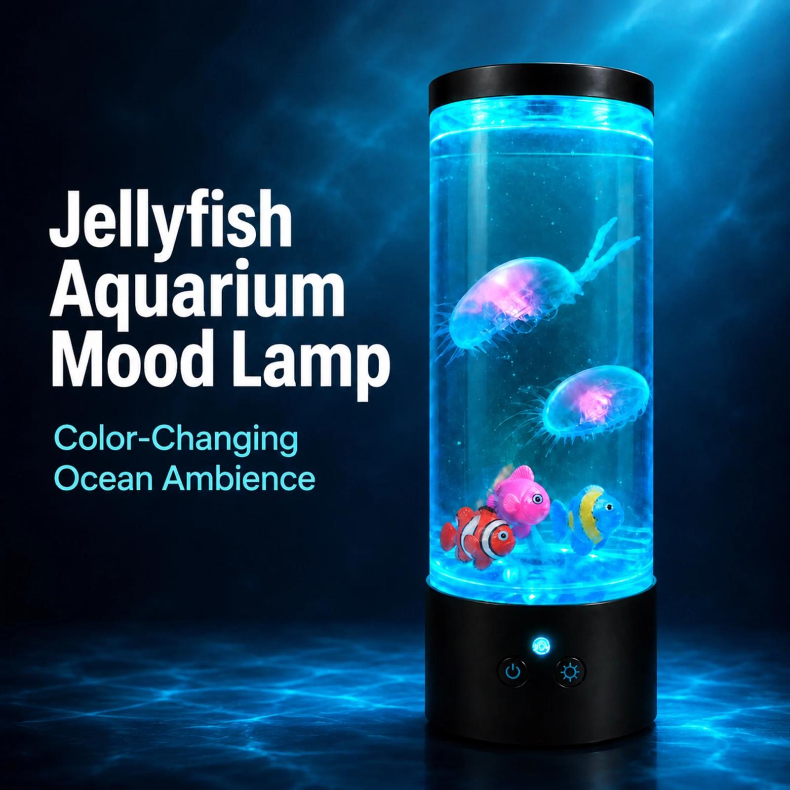 MX-5014F jellyfish aquarium mood lamp with color-changing ocean ambience