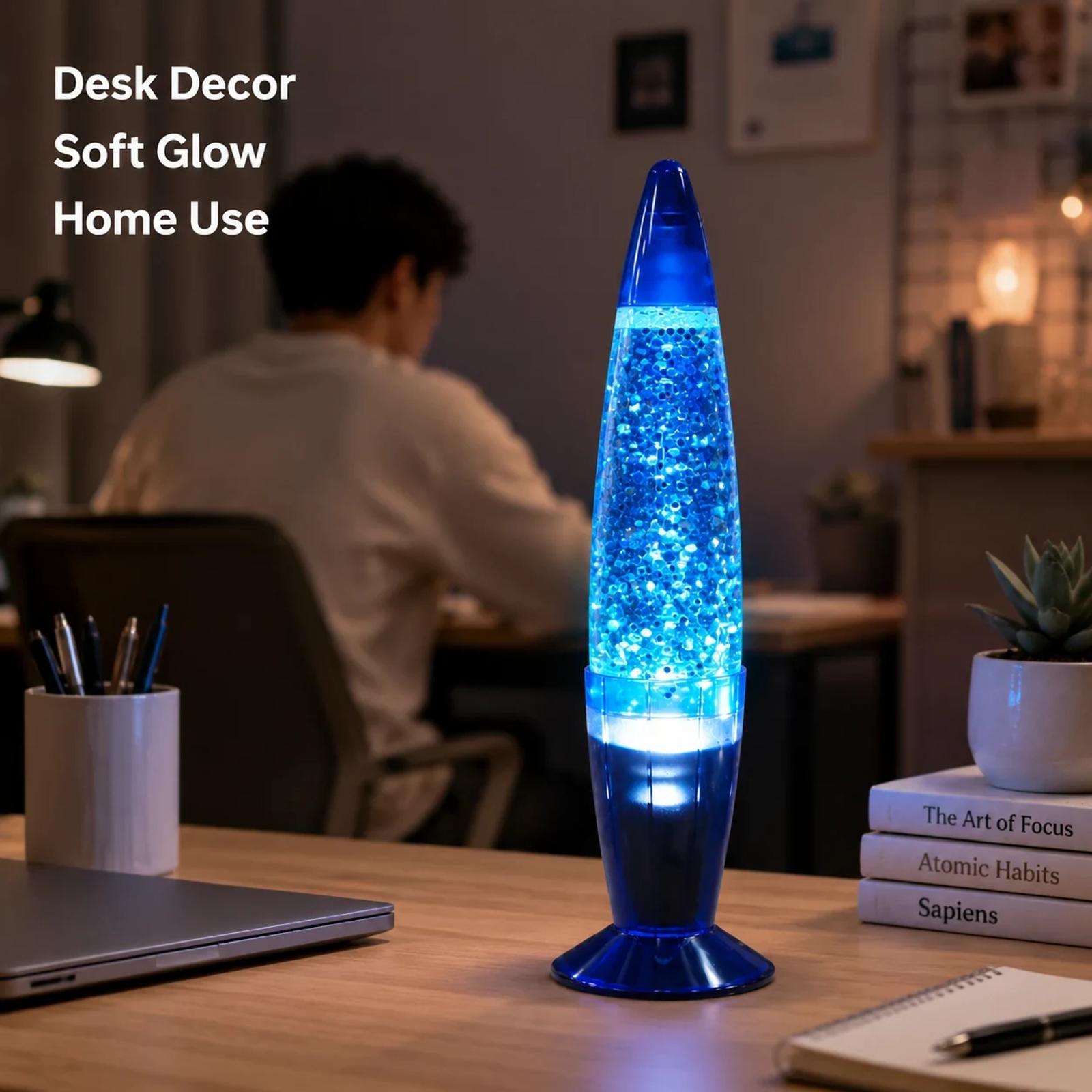 MX-3022 blue glitter lamp displayed as bedroom desk decor lighting