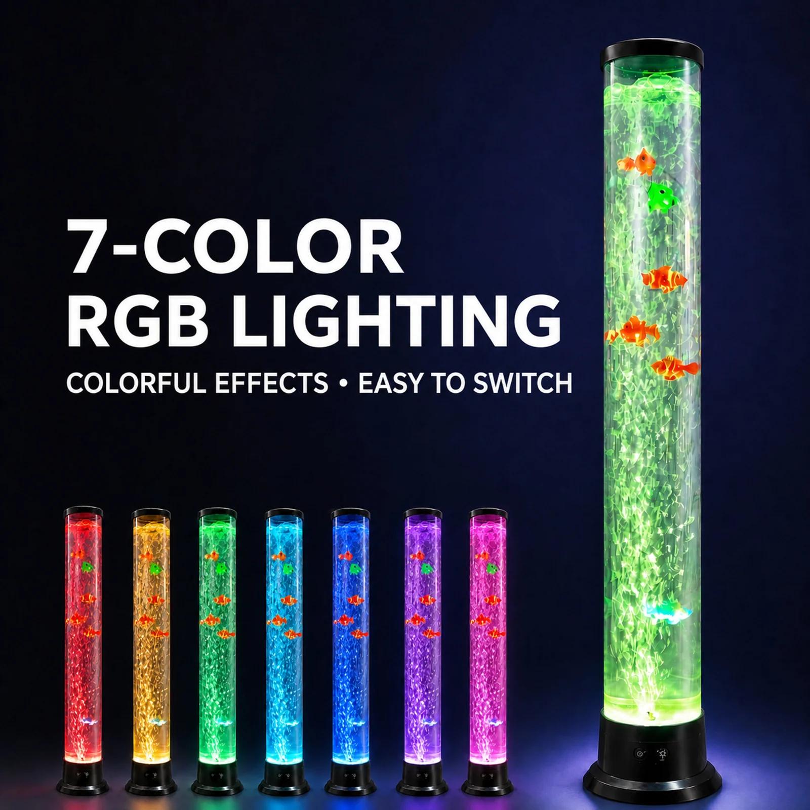 MX-8083 bubble fish lamp shown in seven RGB lighting colors