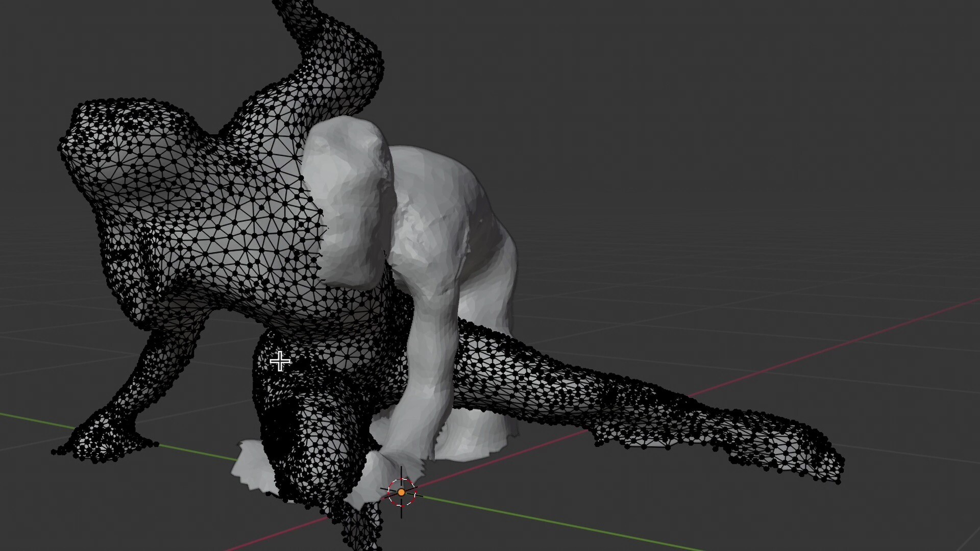 A digital 3D model of two entwined bodies.