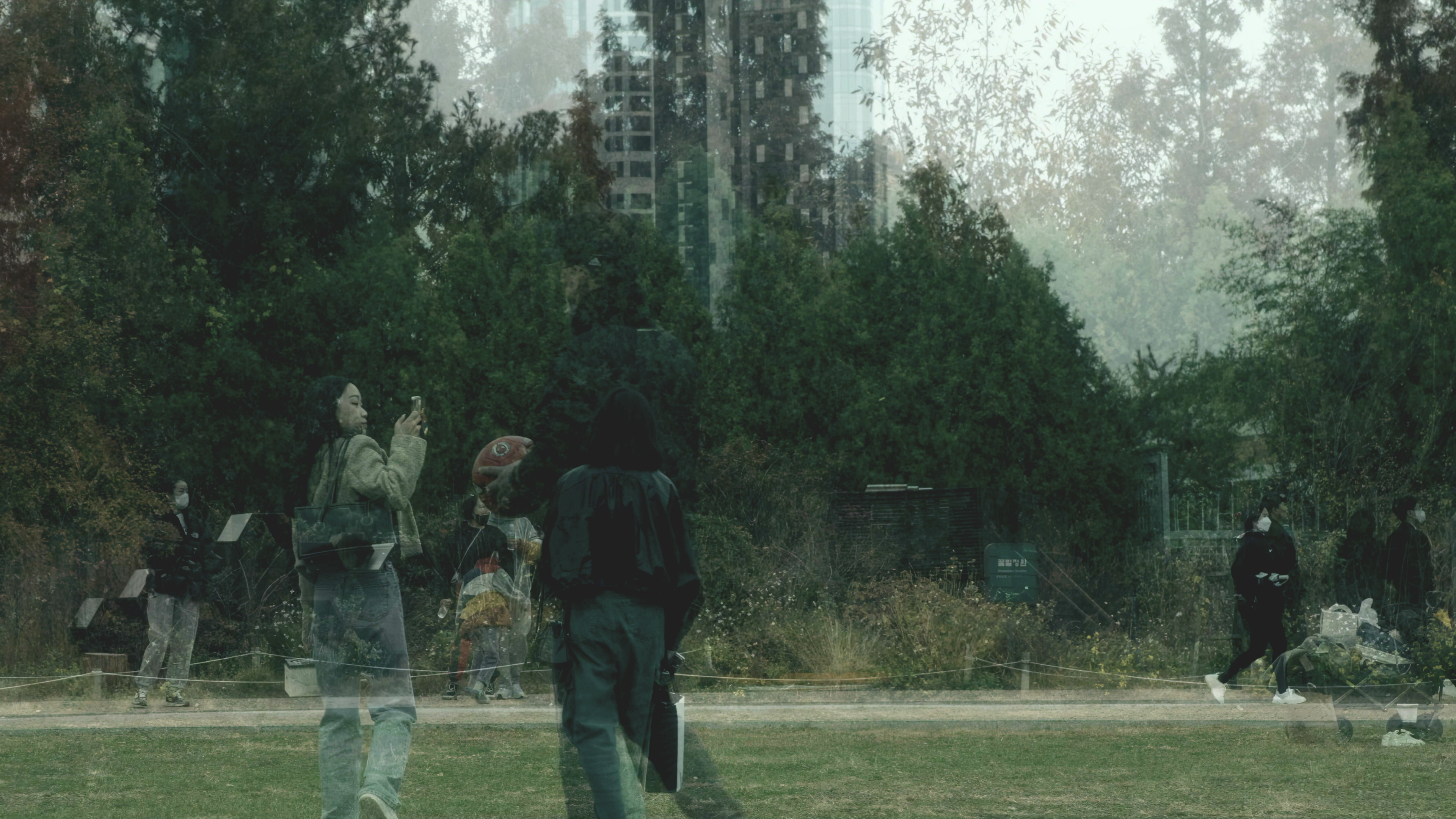 People superimposed over a park