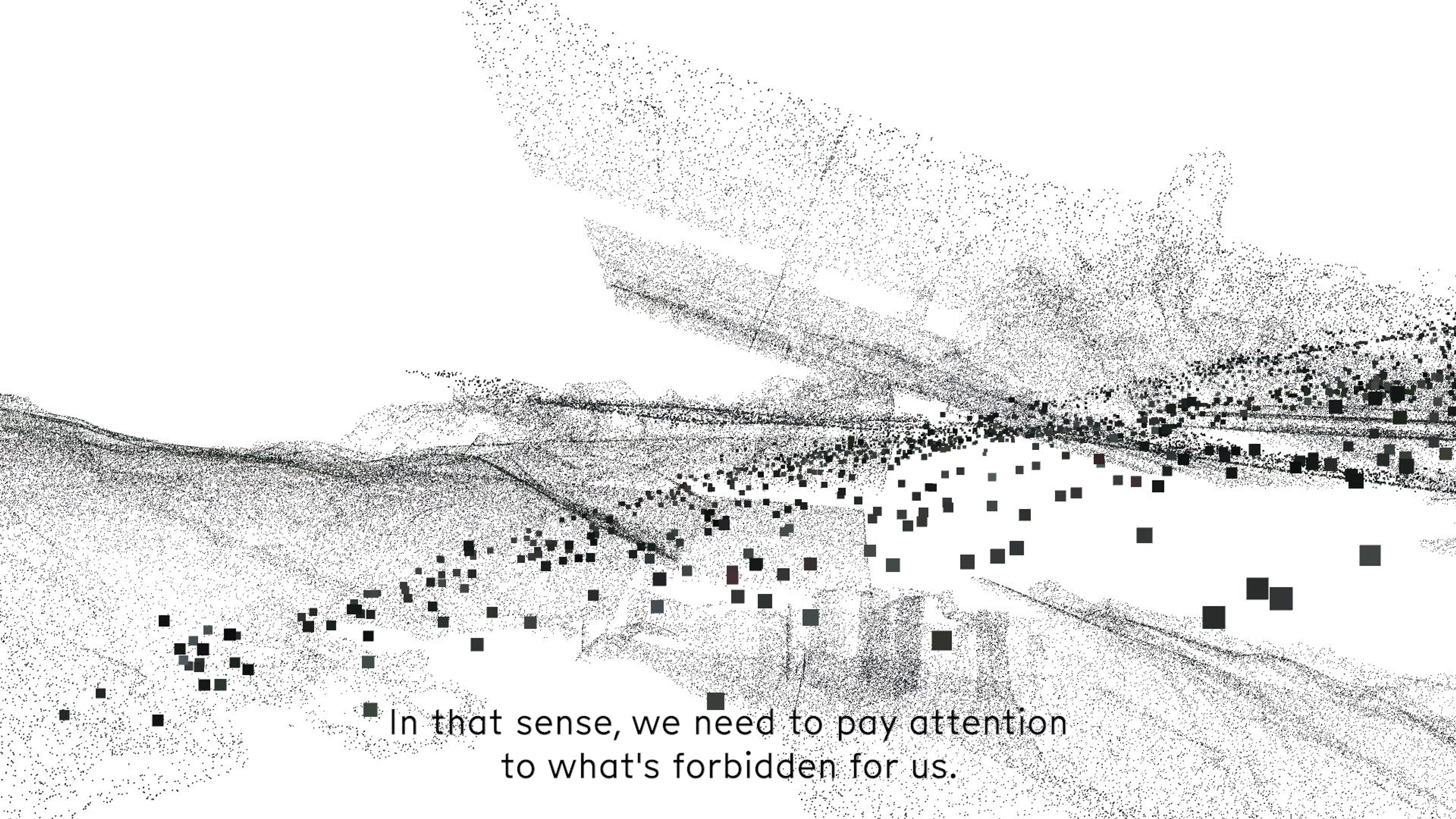 Black cubes are scattered across a virtual terrain.