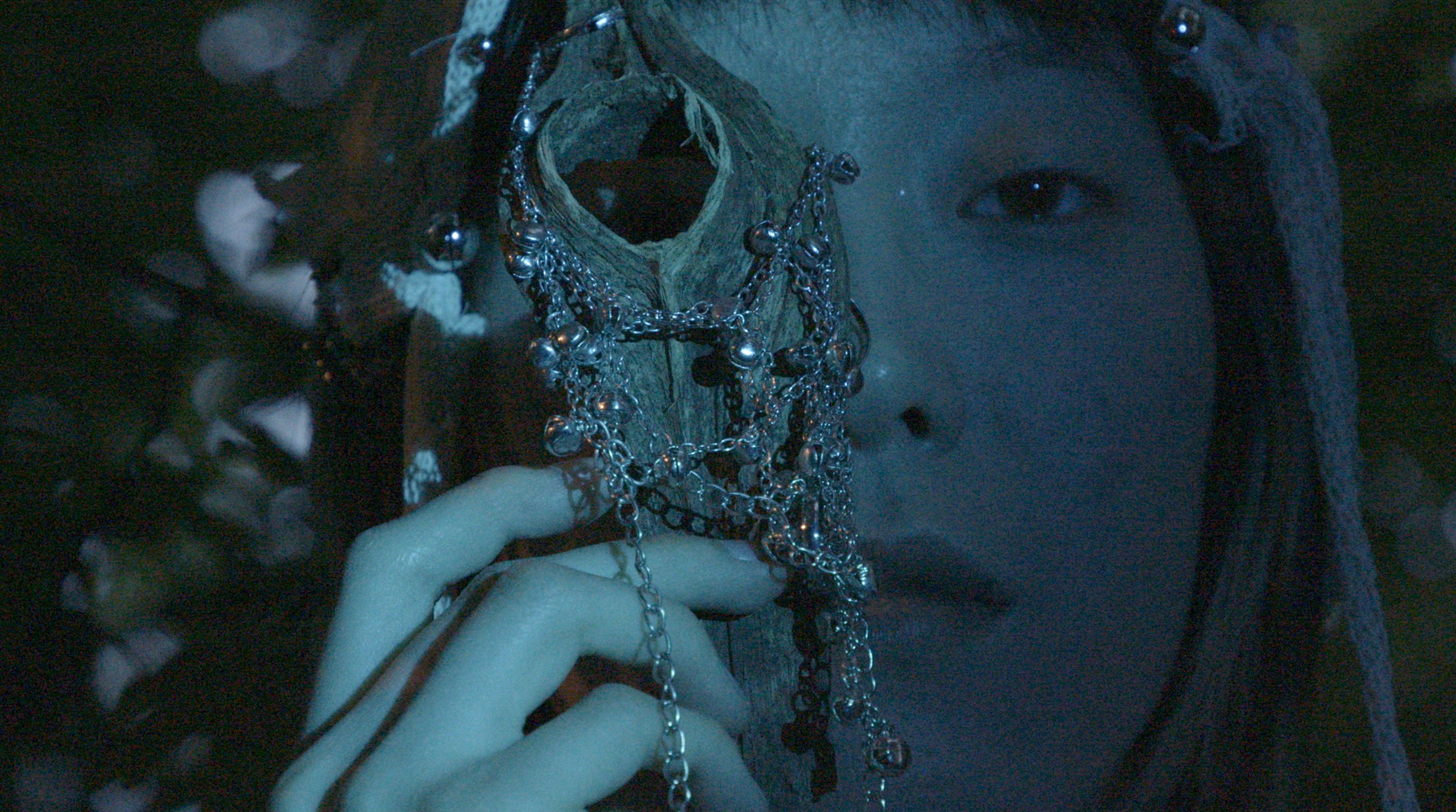 A person holds up an ornate instrument to their eye.