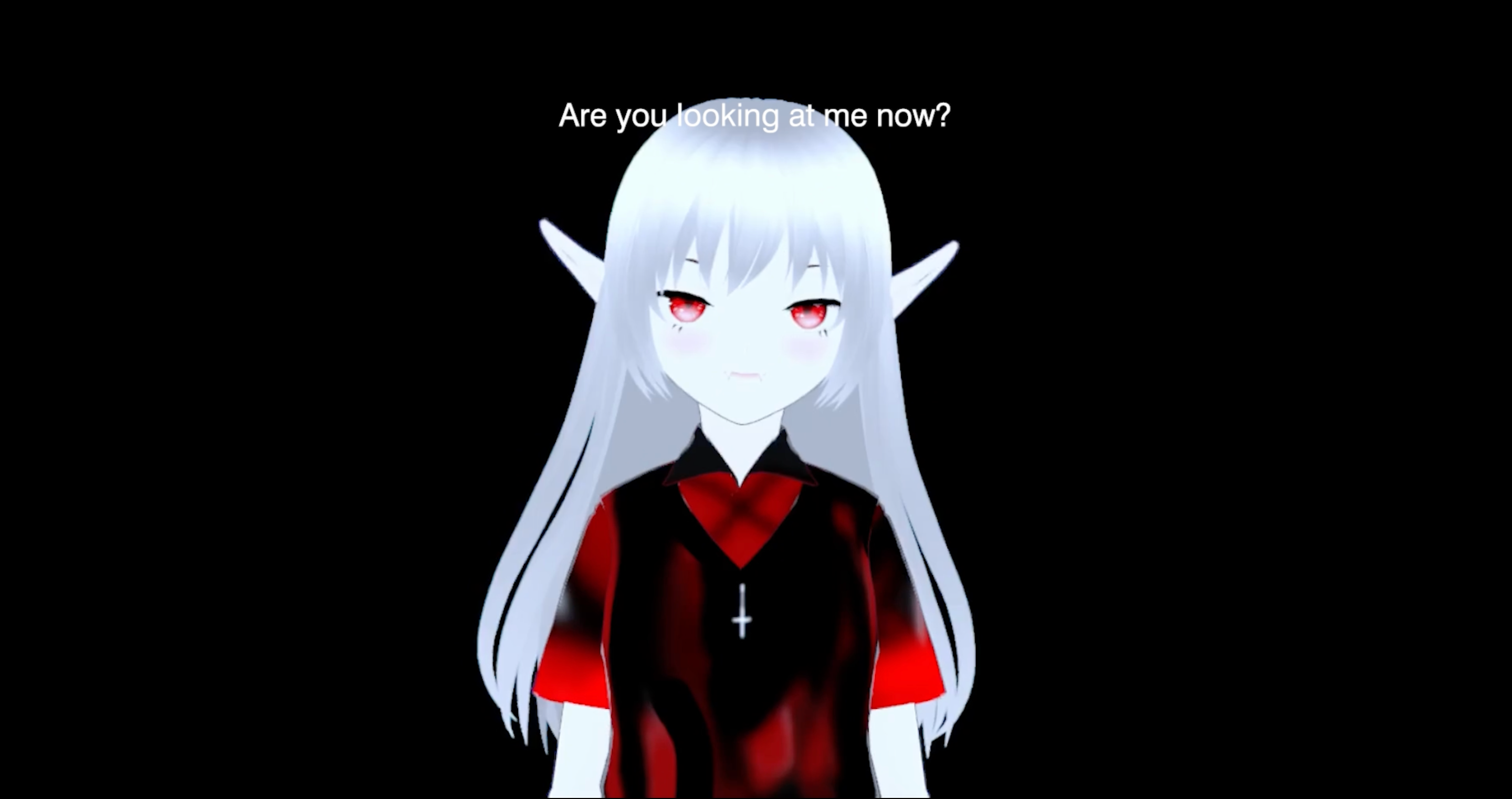A digital avatar with long white hair and pointy ears.